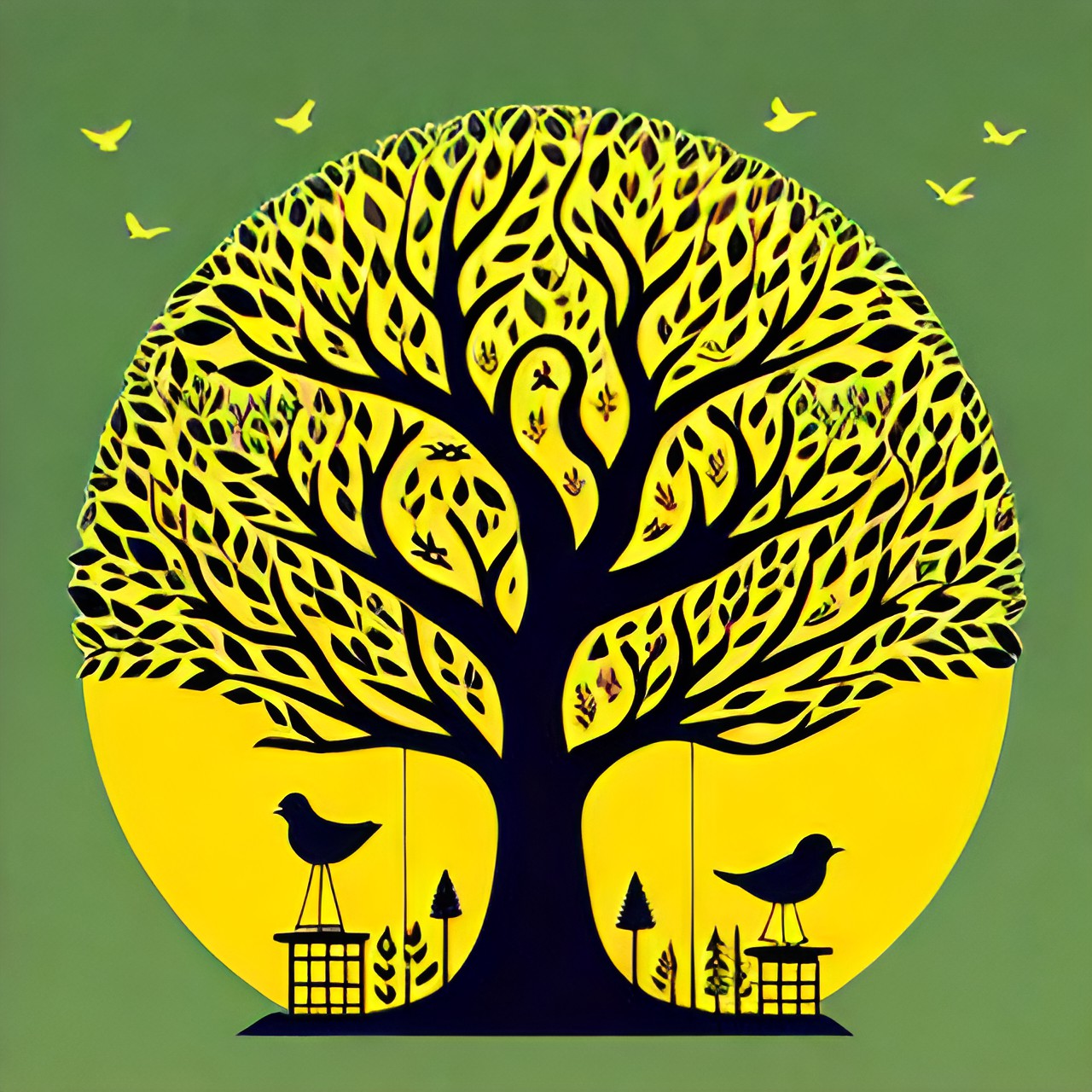 The Forever Tree - tree of life with birds neon preview