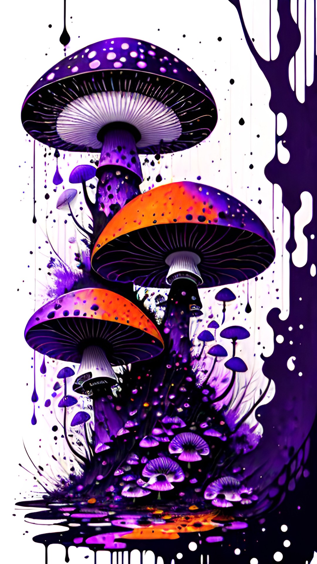 fungal growth - drip art mushroom forest purple orange splatter waterfall preview