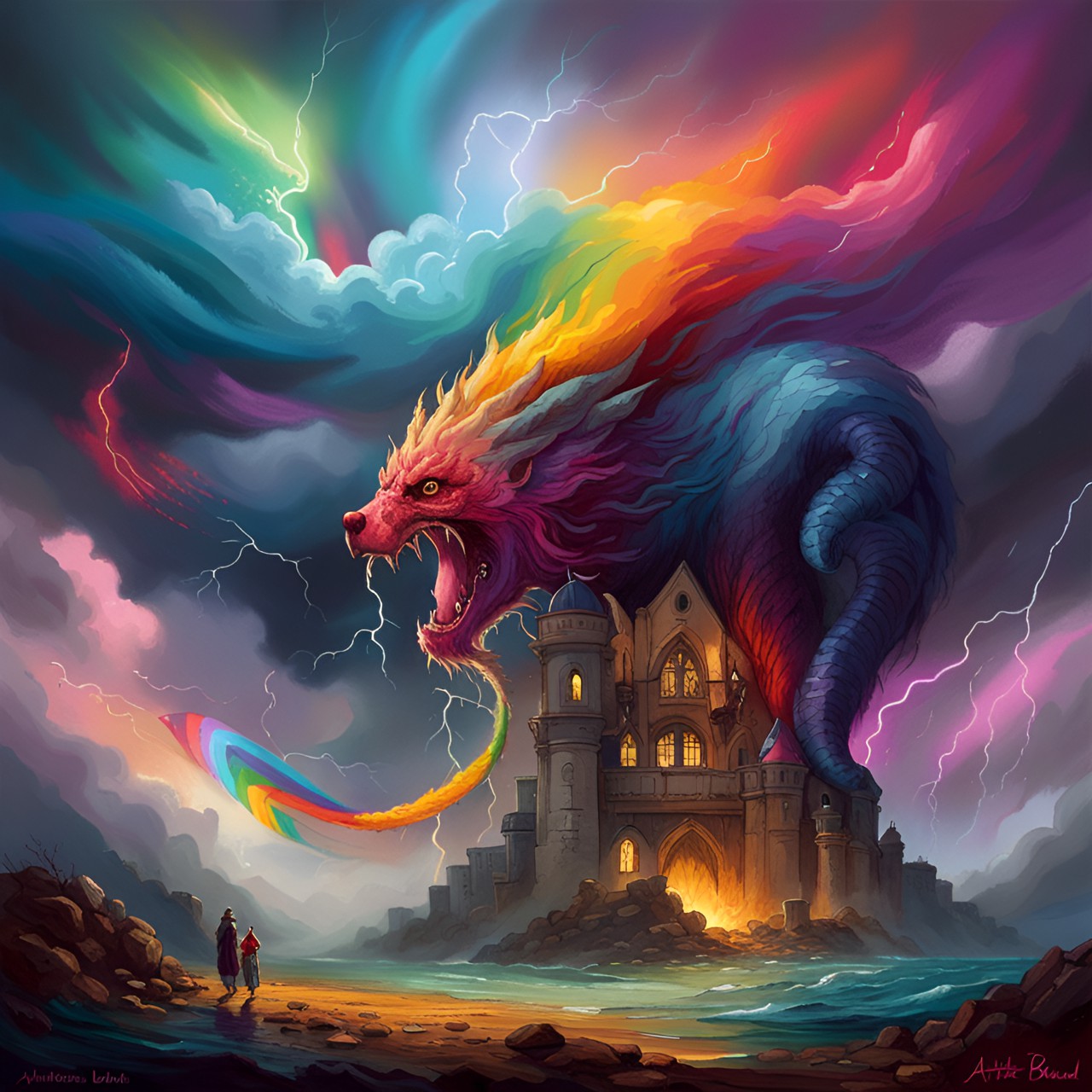 Rainbow Monster - stormy clouds lots of rainbow lightning preview