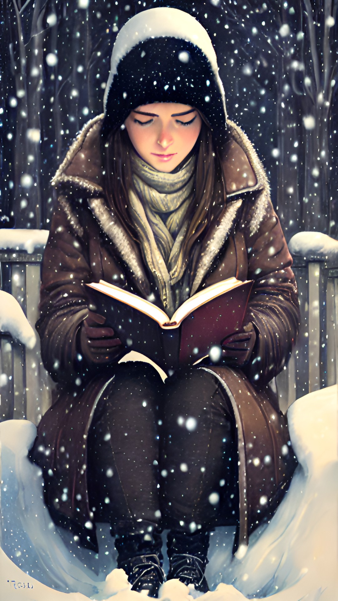 woman reading in the snow preview