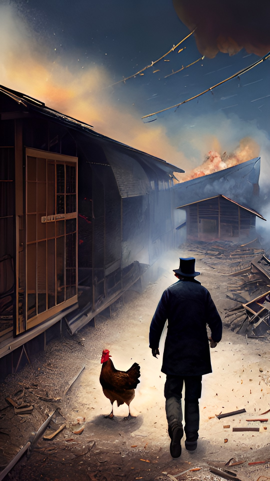 chicken walking away from an explosion in a chicken coop preview