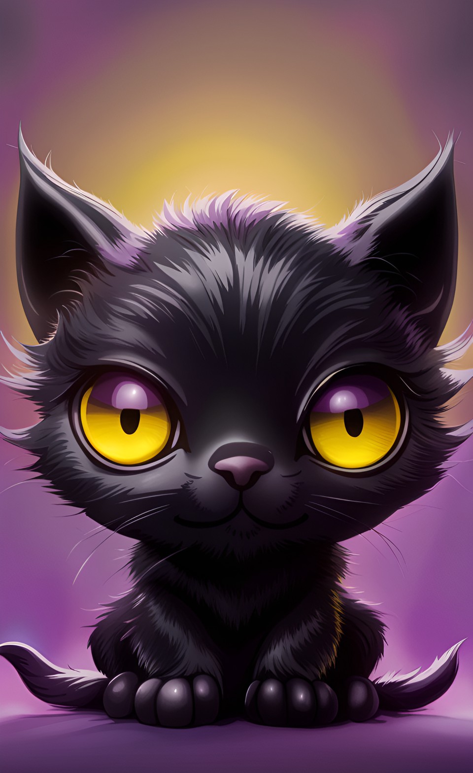 adorable black kitten with huge cute yellow and purple eyes preview