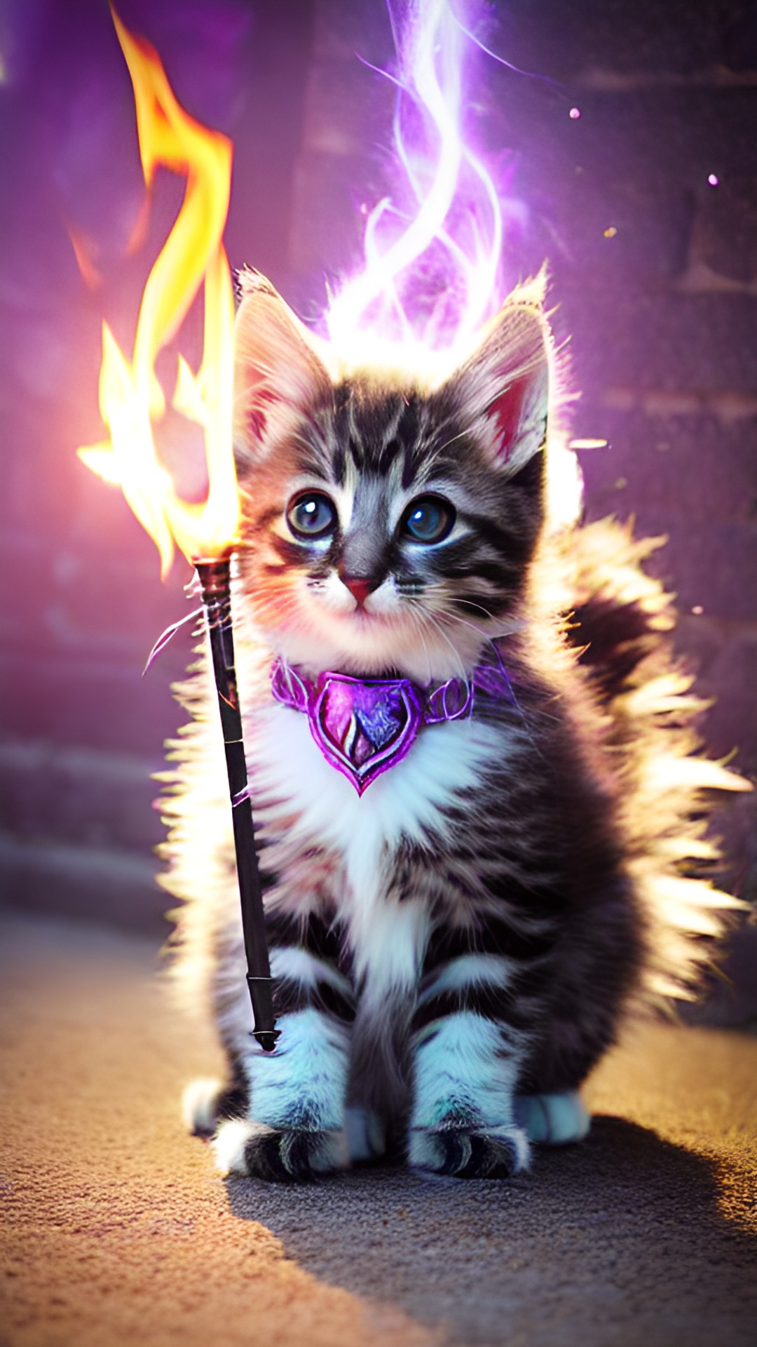 super cute fluffy kitten necromancer. magic wand, casting fire spell, epic, fantasy, dnd preview