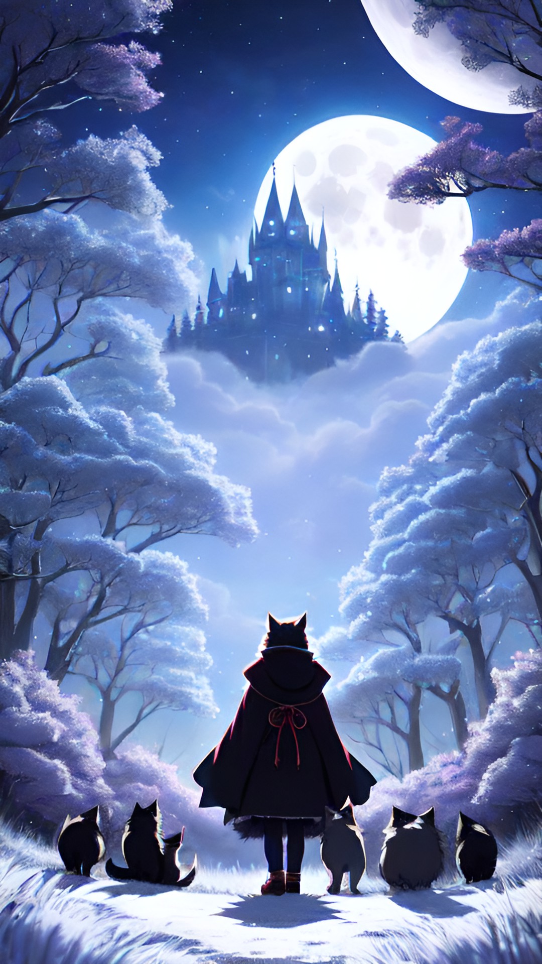 super cute, fluffy animorphic cat, wearing medival  necromancer cloak with hood, forest in background, moon lit night, surrounded by unread cats preview