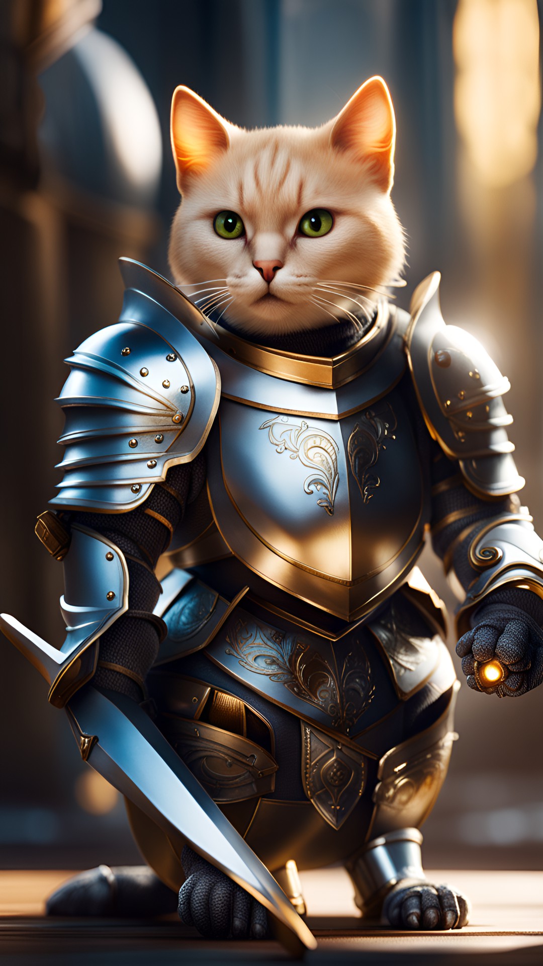 a noble cat knight in shiny armour preview