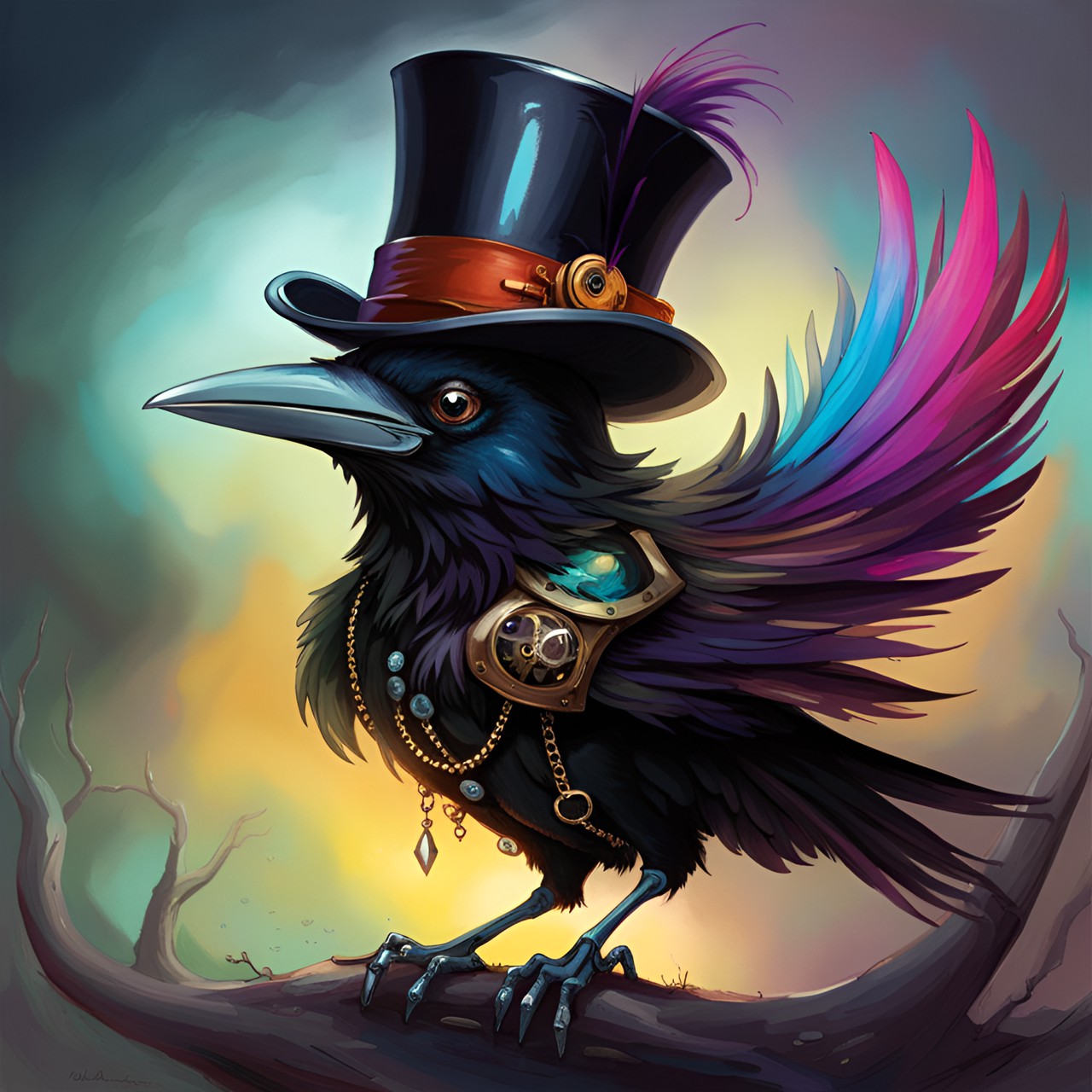 steampunk crow with top hat preview