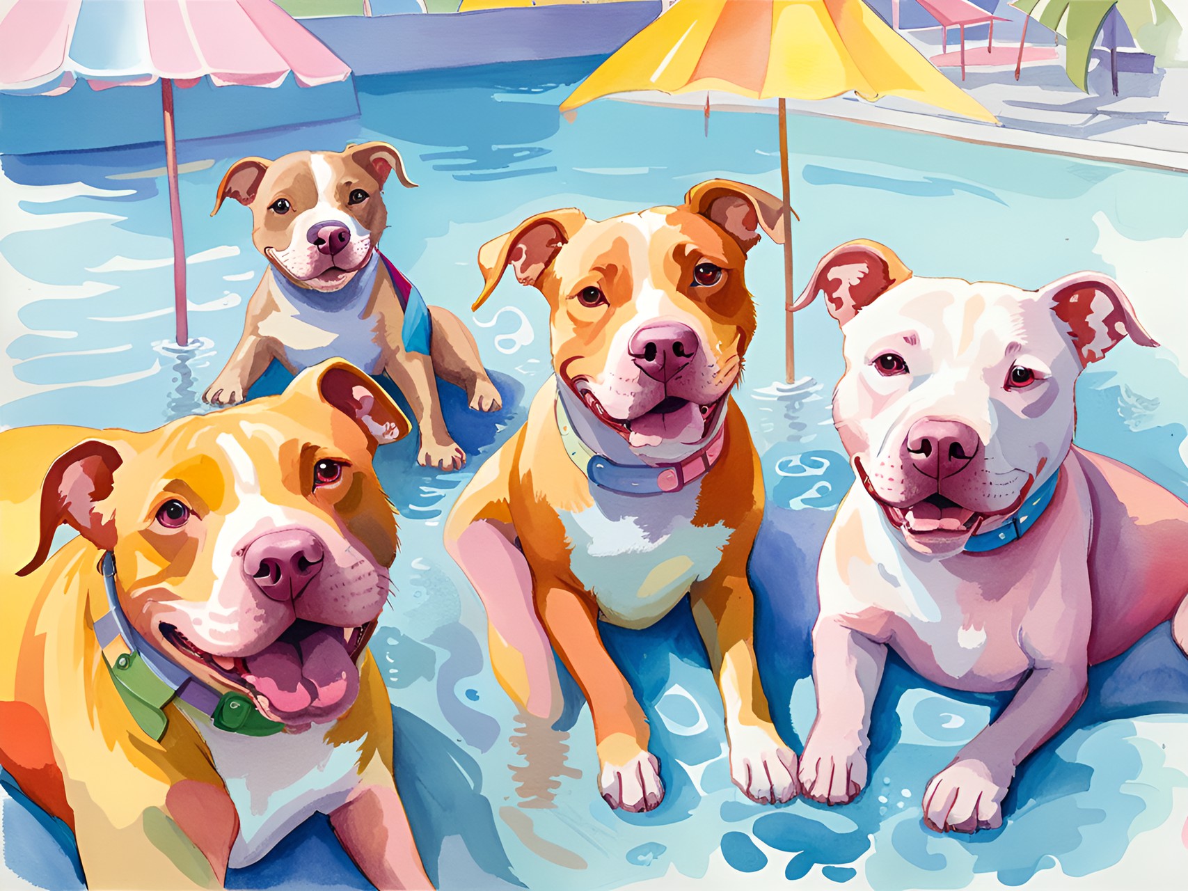 cute happy ginger pitbulls at a pool party preview