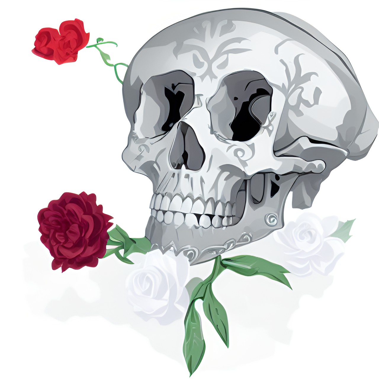 skull missing lower jaw. with flower, halloween love preview