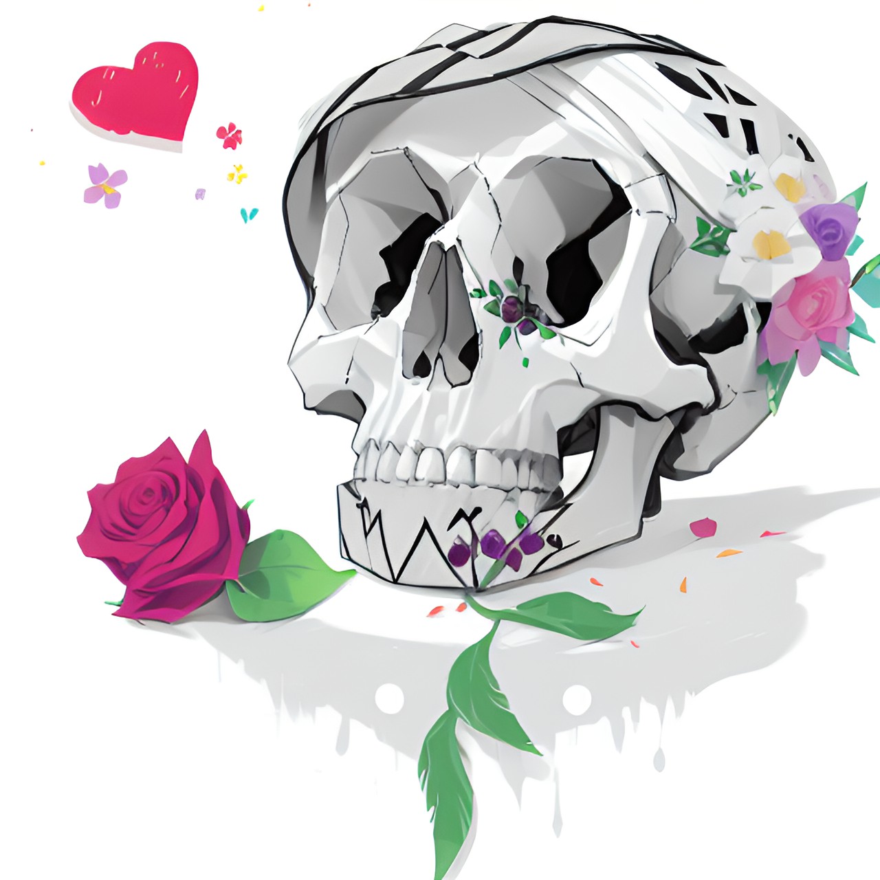 skull missing lower jaw. with flower, halloween love preview