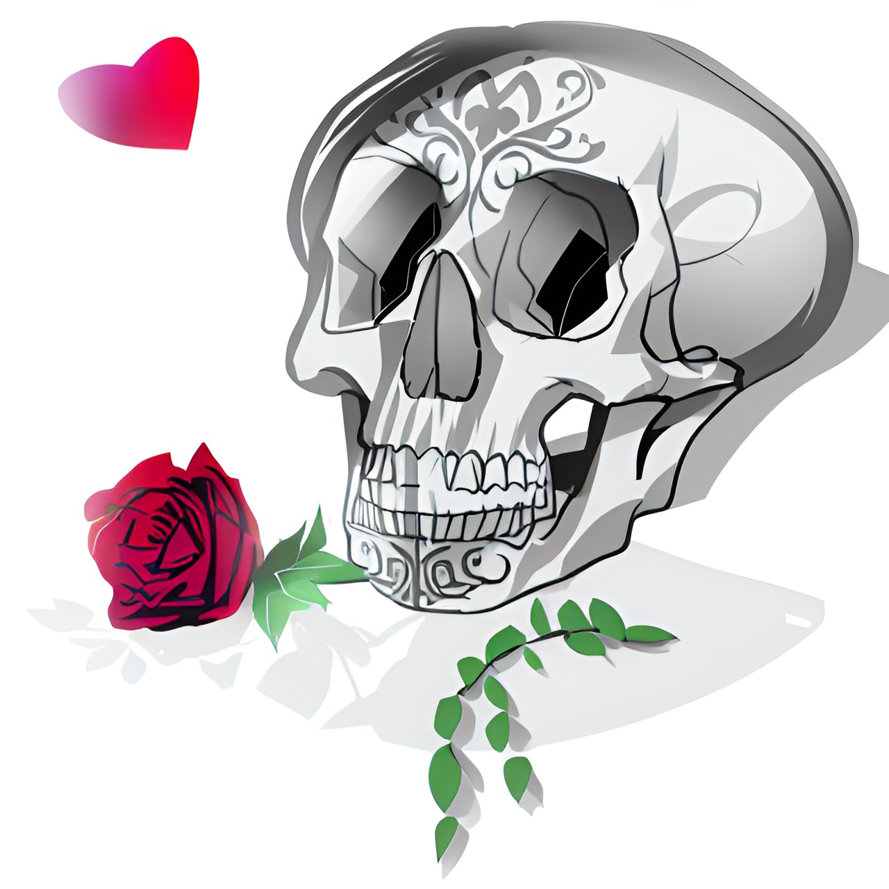 skull missing lower jaw with flower, shadows, halloween love preview