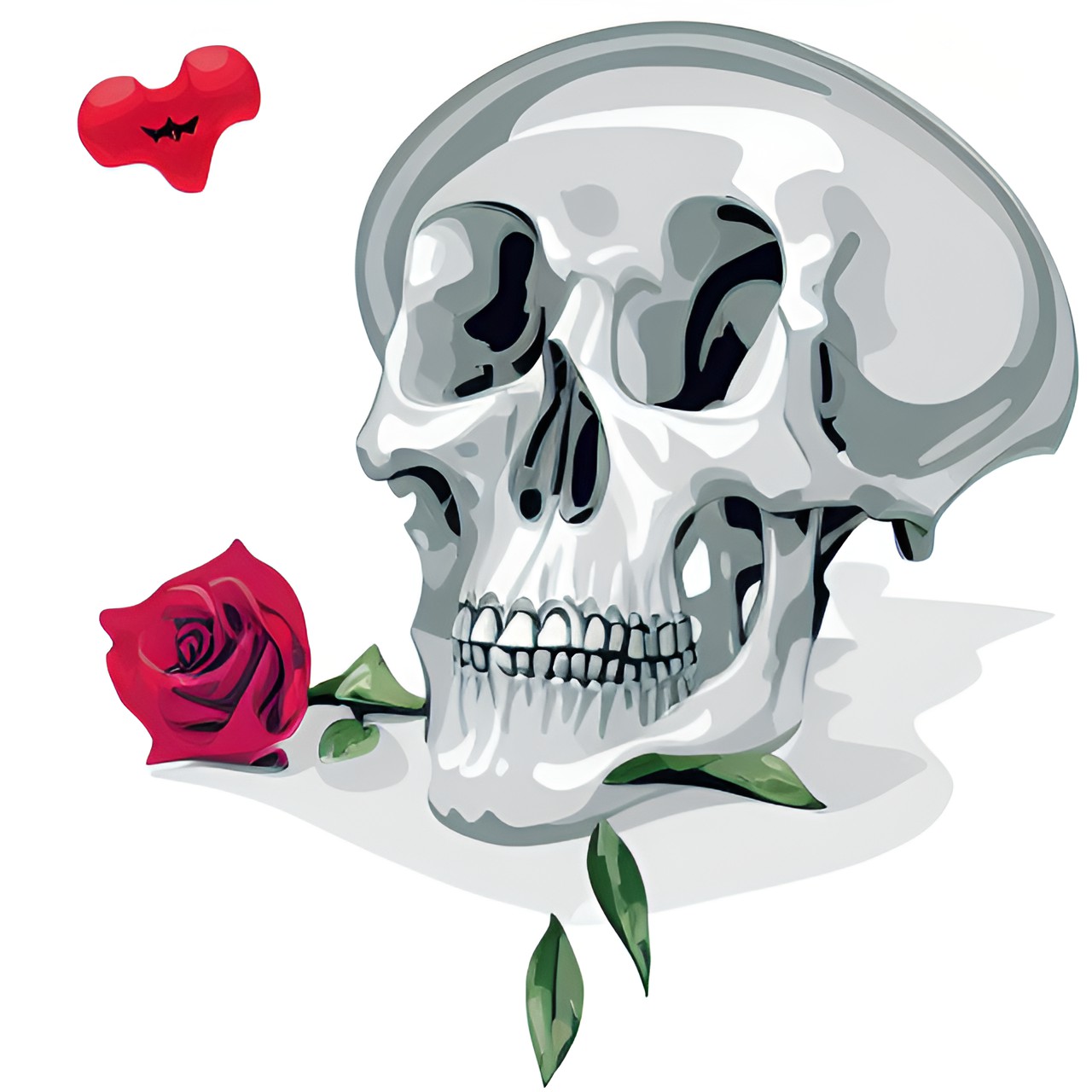 skull missing lower jaw with flower, shadows, halloween love preview