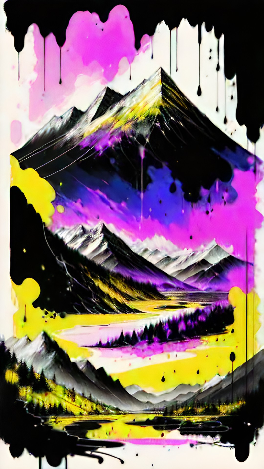 Mountains - drippy pastel pink and yellow mountains with ravens lake preview