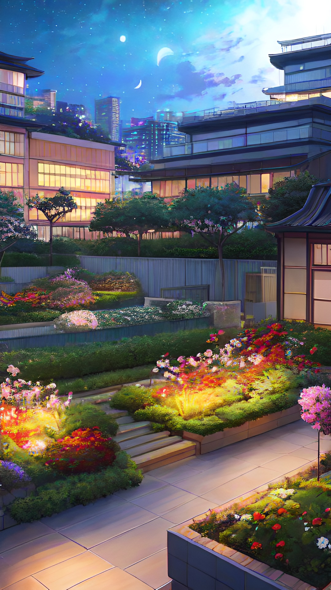 Rooftop Garden - rooftop garden, decorated with flora, night sky preview