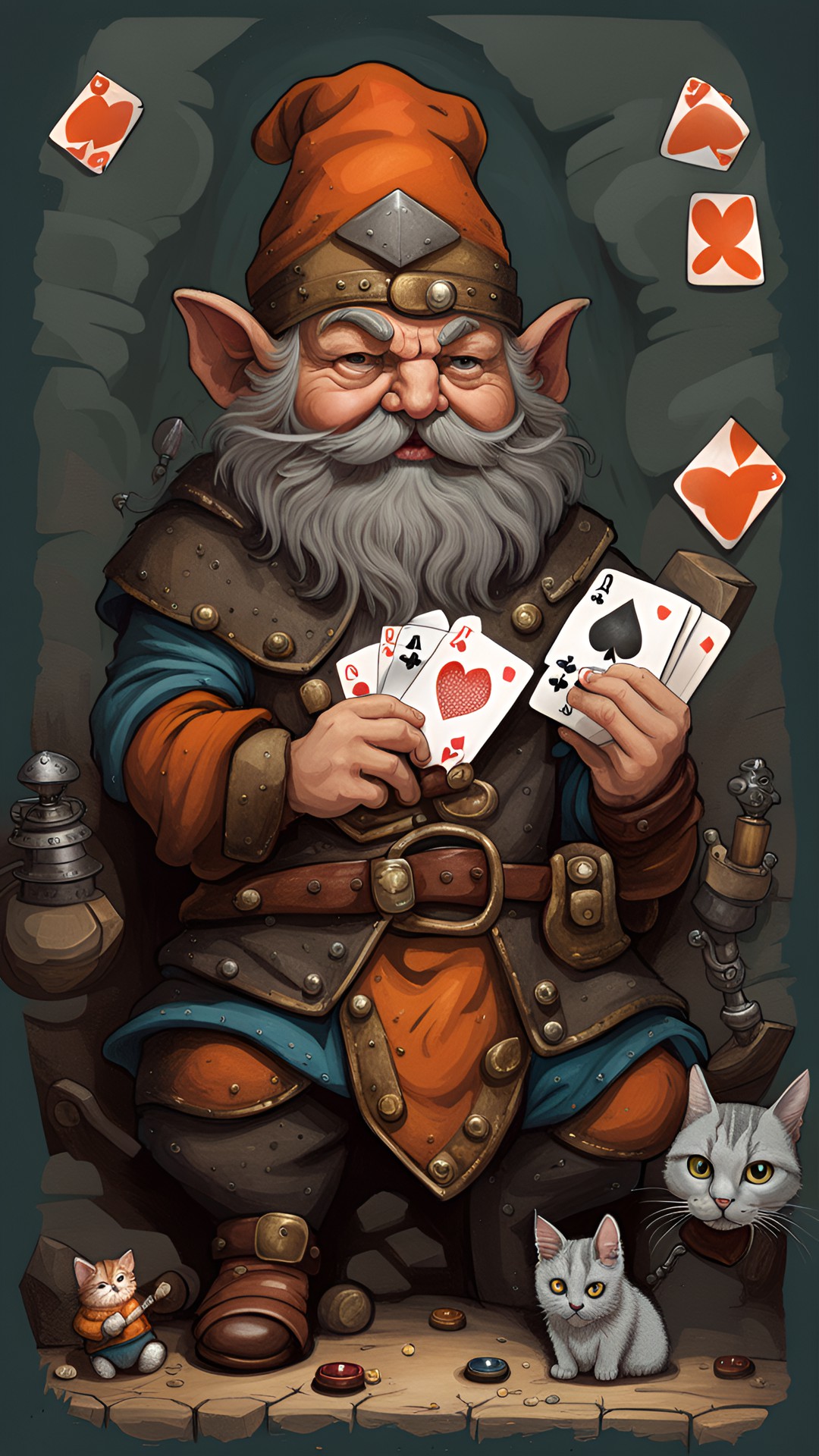 dwarf playing cards with a cat preview