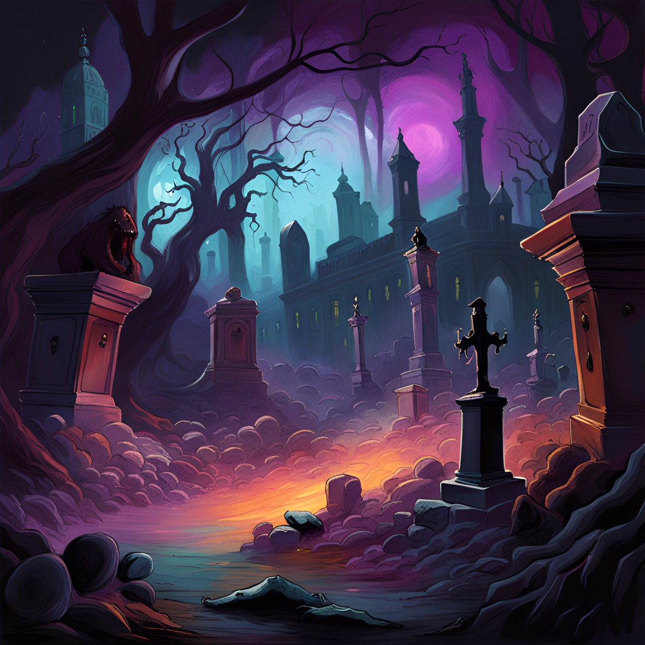 Graveyard - densely web infested graveyard, night by lovecraft preview