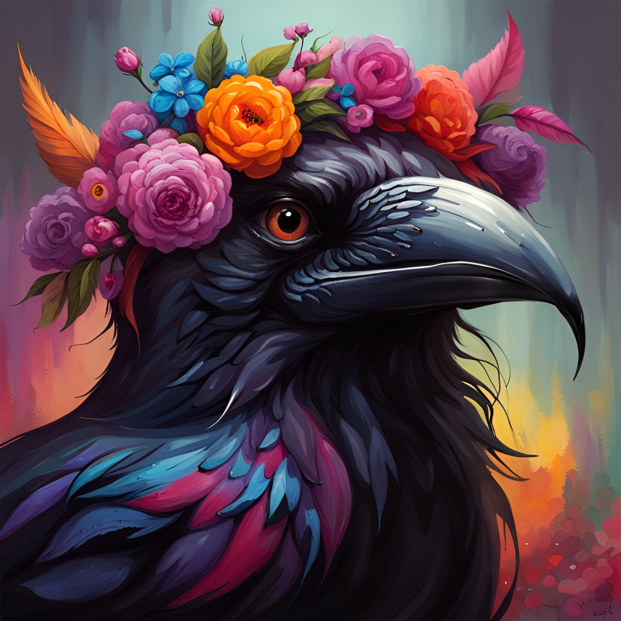 crow with flower crown preview