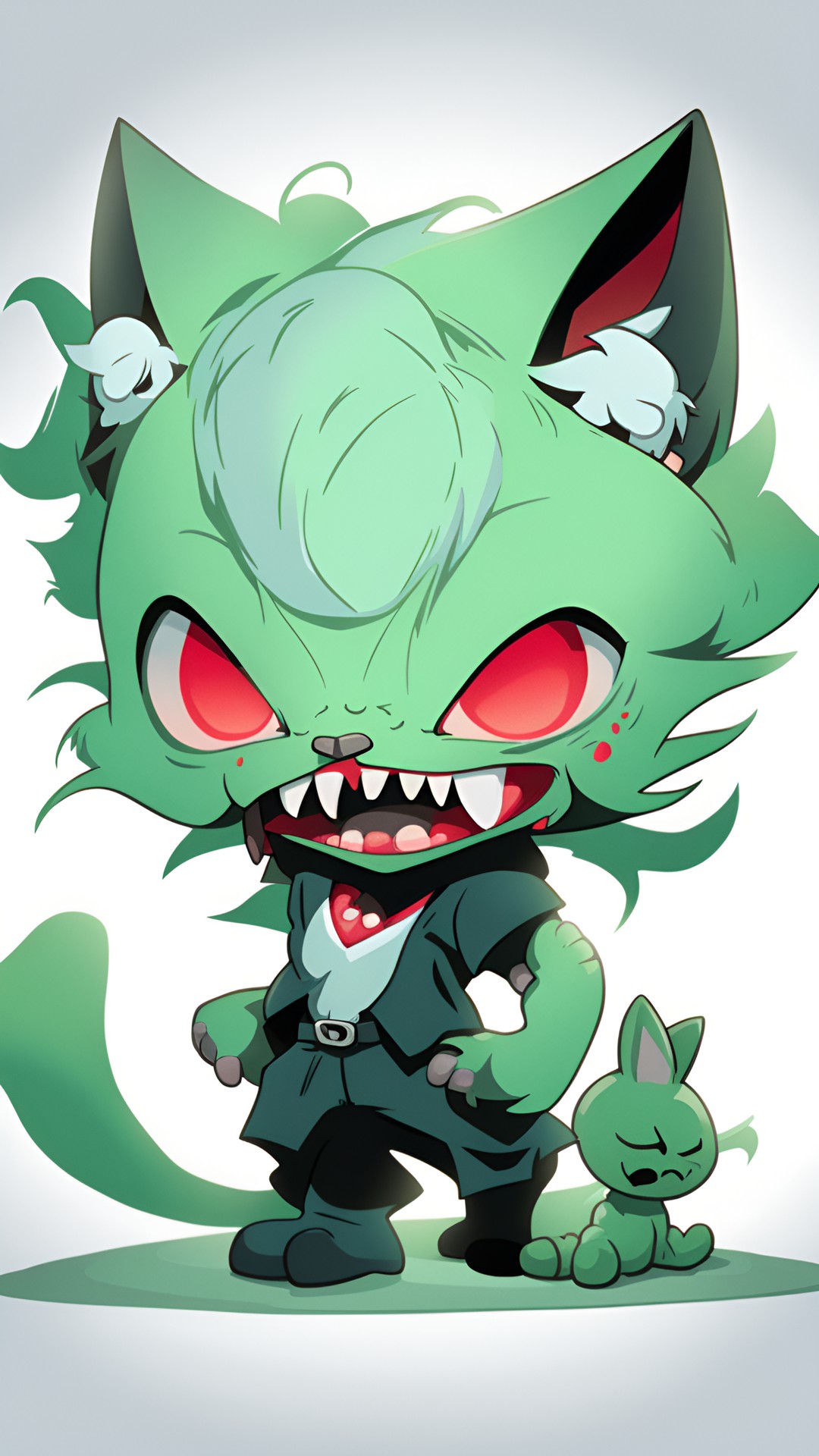 pale green cat when vampire fangs, werewolf physique, zombiefied preview