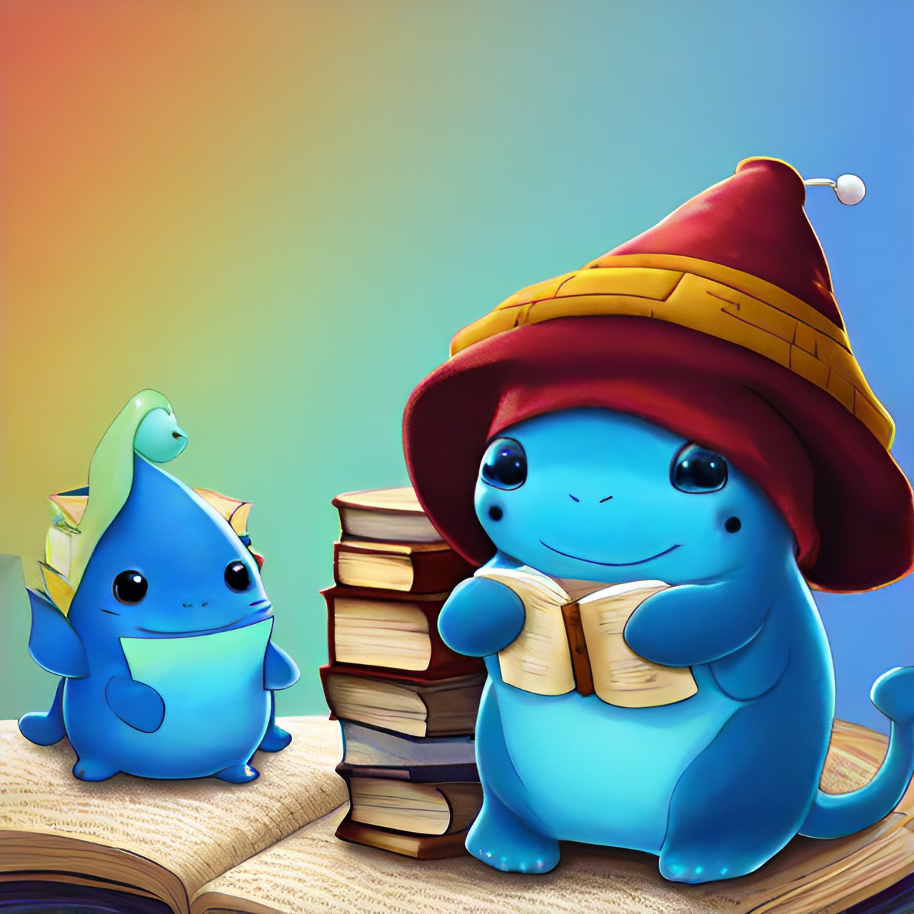 Kind of aww - cute quaggan with a wizard hat, holding an ancient, worn, old book preview