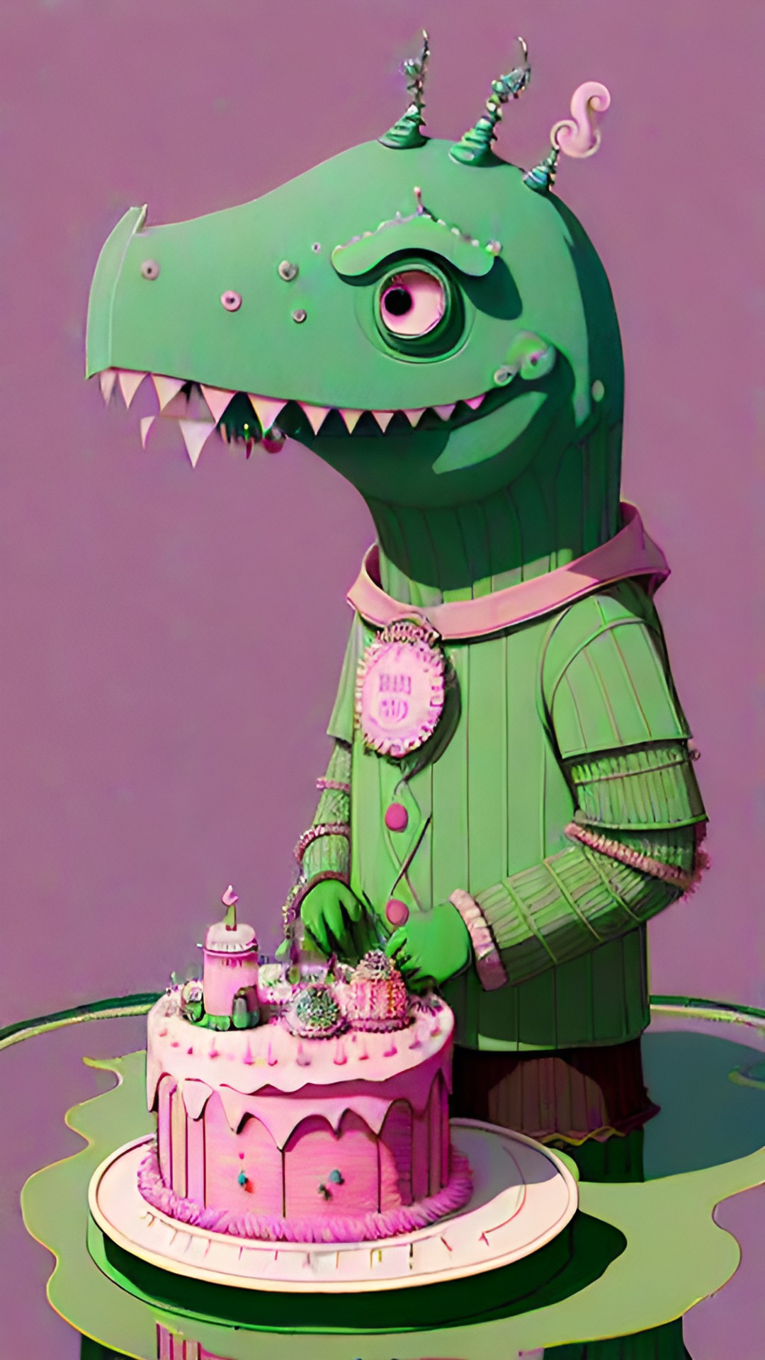 Croc - whimsical, ultra realistic, intricately detailed, eerie, odd, strange, swamp monster holding a detailed, realistic pink birthday cake preview