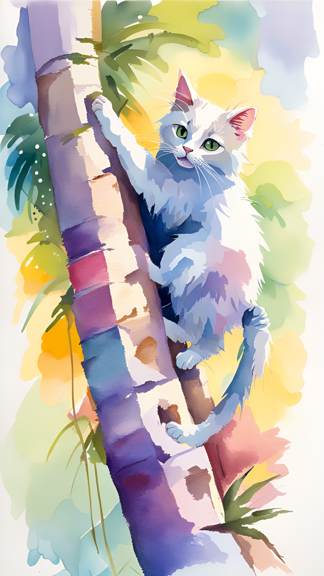 fluffy cat climbing up a sisal scratching post tree preview