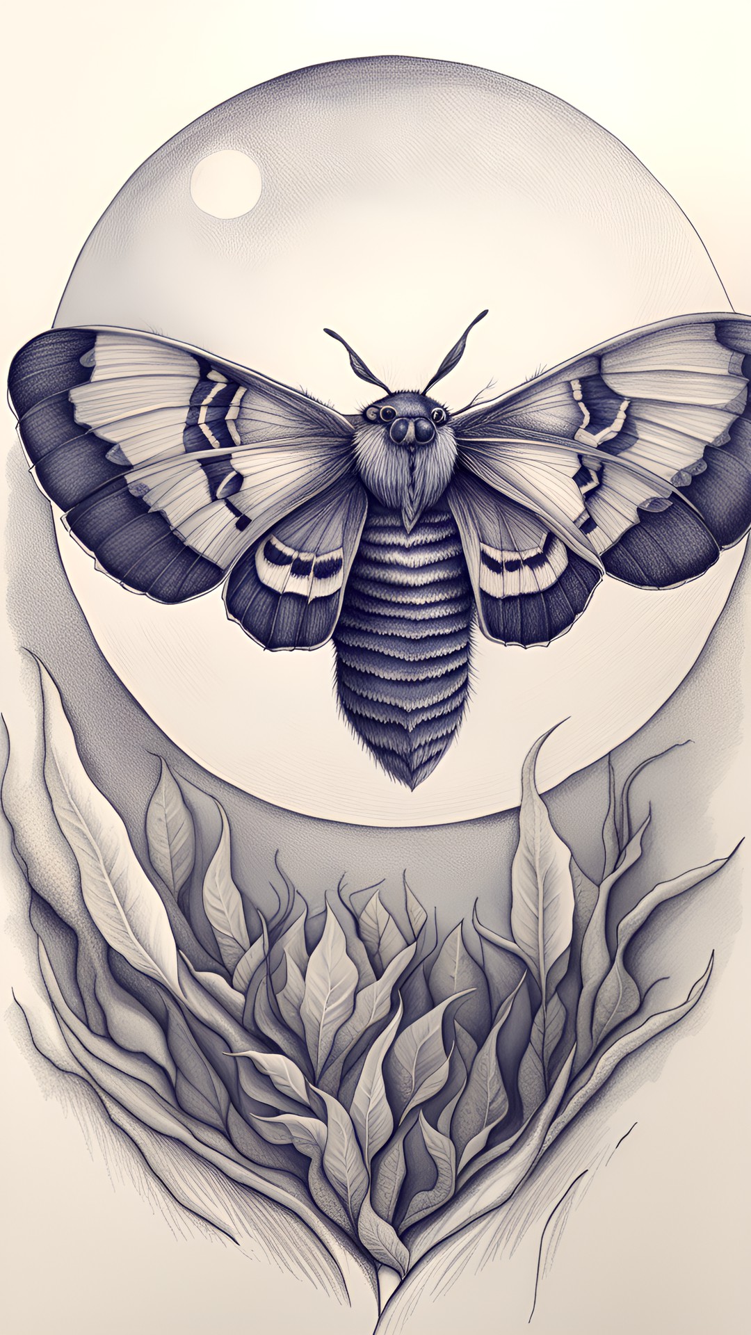 a moth and the moon in ballpoint pen preview