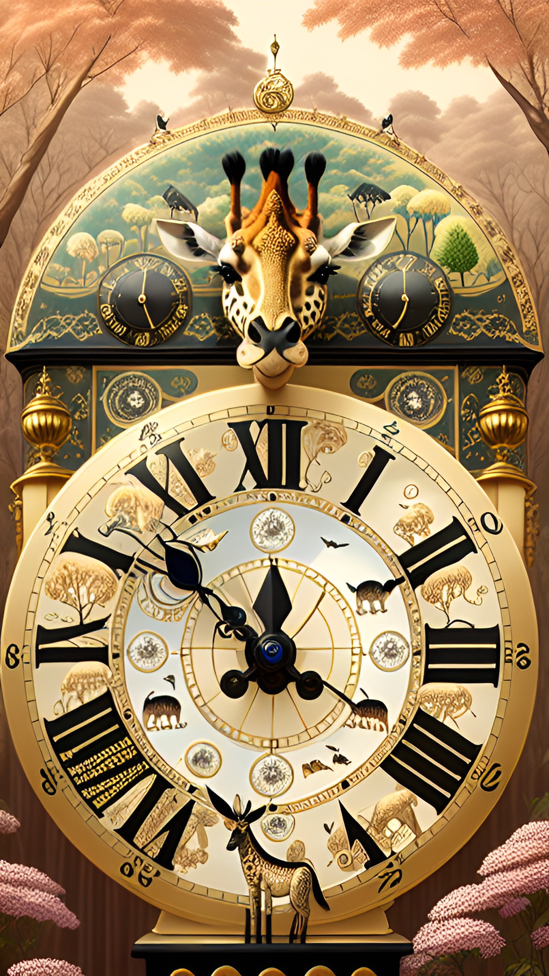 giraffes, the latest craze from paris, black forest lacquer plate clock, 8-day movement, half-hour chime on bell, joseph hummel, preview