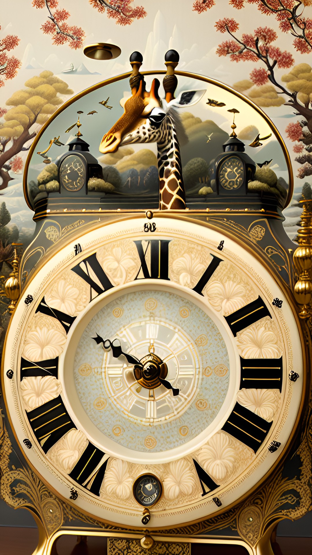 giraffes, the latest craze from paris, black forest lacquer plate clock, 8-day movement, half-hour chime on bell, joseph hummel, preview