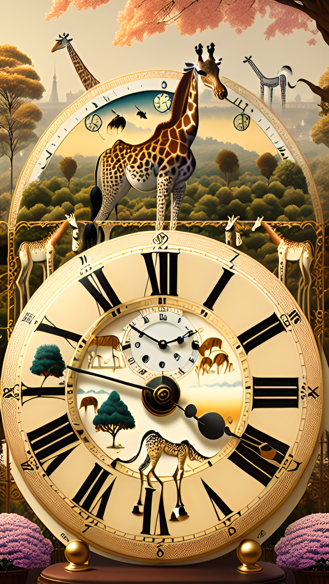 giraffes, the latest craze from paris, black forest lacquer plate clock, 8-day movement, half-hour chime on bell, joseph hummel, preview