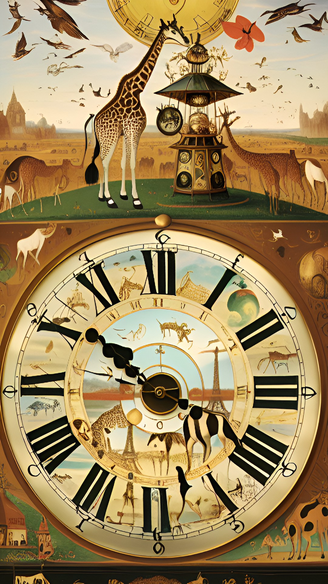 giraffes, the latest craze from paris, black forest lacquer plate clock, 8-day movement, half-hour chime on bell, joseph hummel, preview