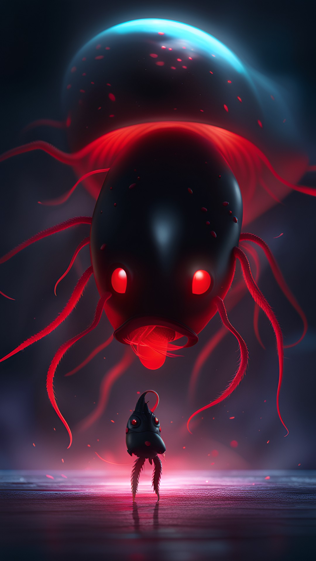 giant flying black krill, glowing red eye preview