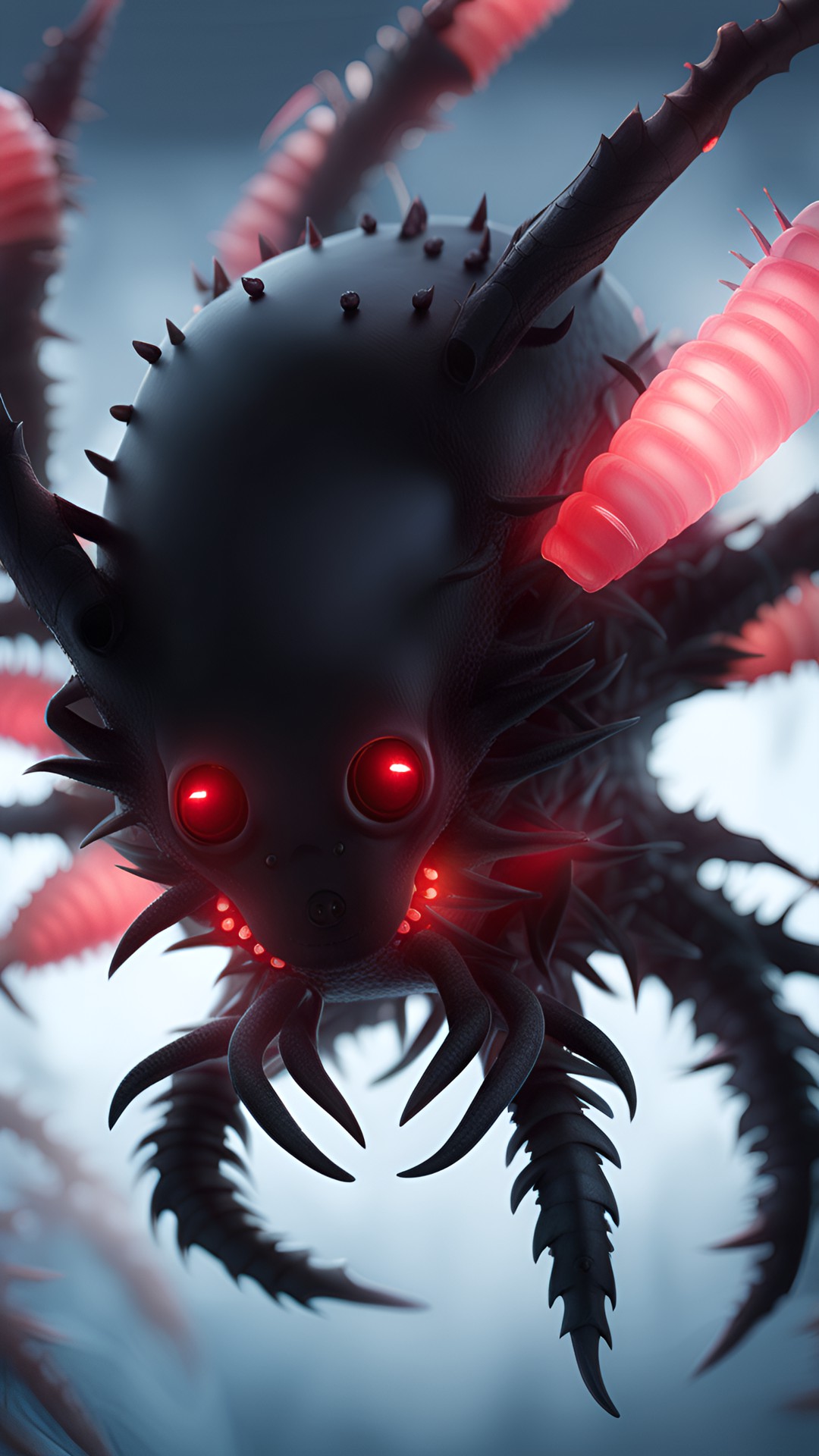 giant flying black krill, glowing red eye, spiky preview