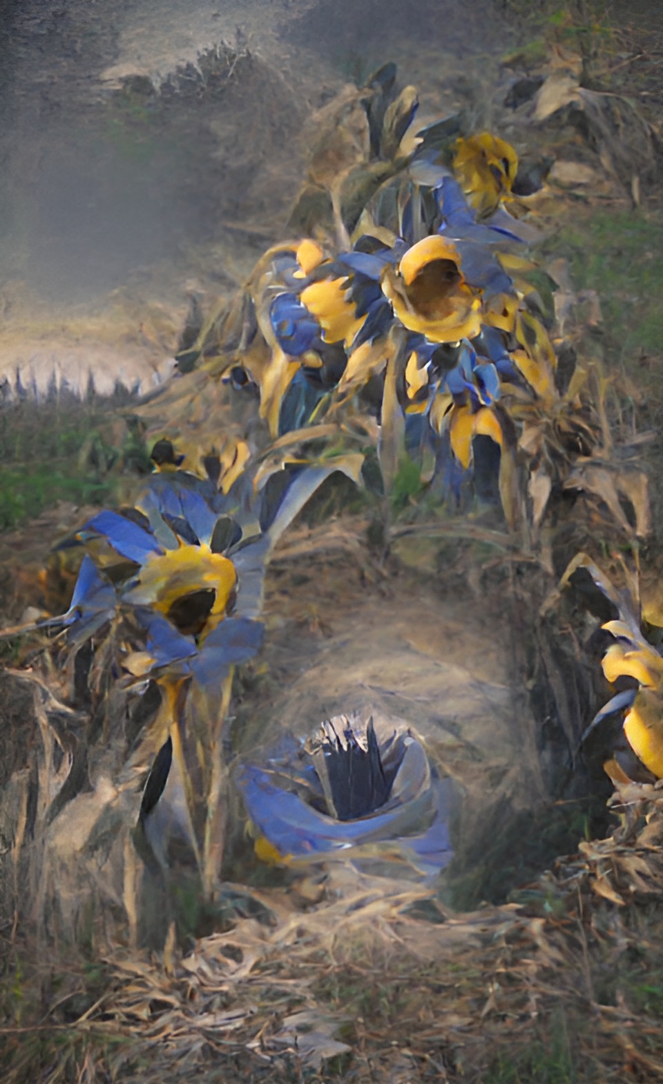 in a sunflower patch there is a blue portal to hell preview