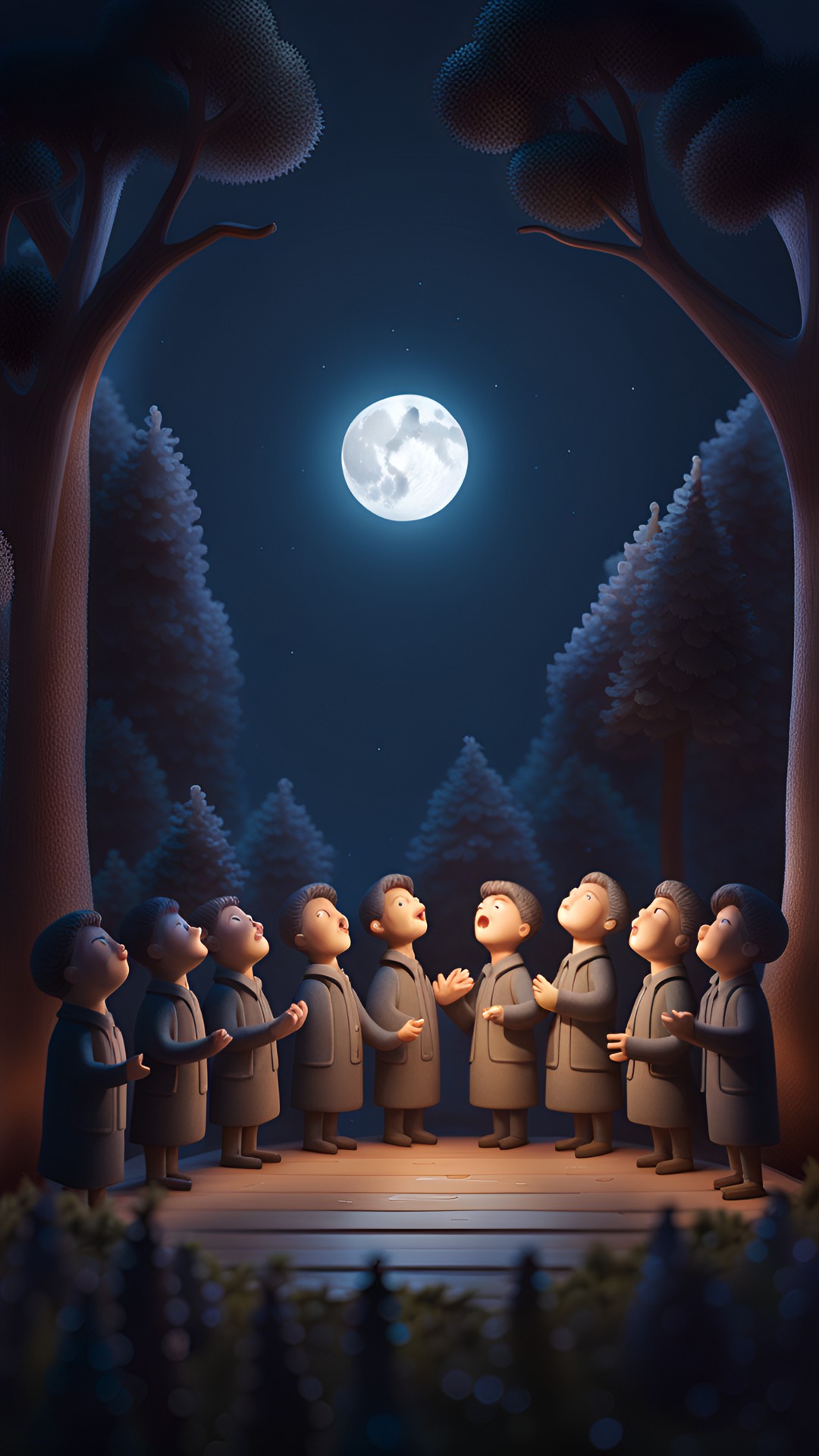 chorus singing outside under a full moon preview