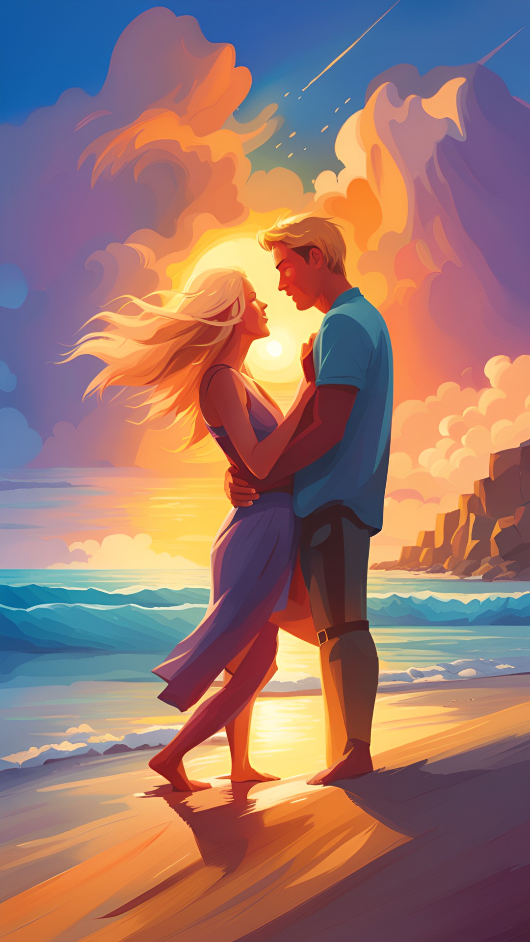 man and blond woman being romantic at the beach preview