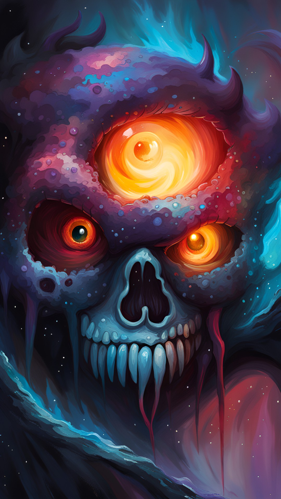 Fire Behing the Skul - close up of fire and ice eyeball skull preview