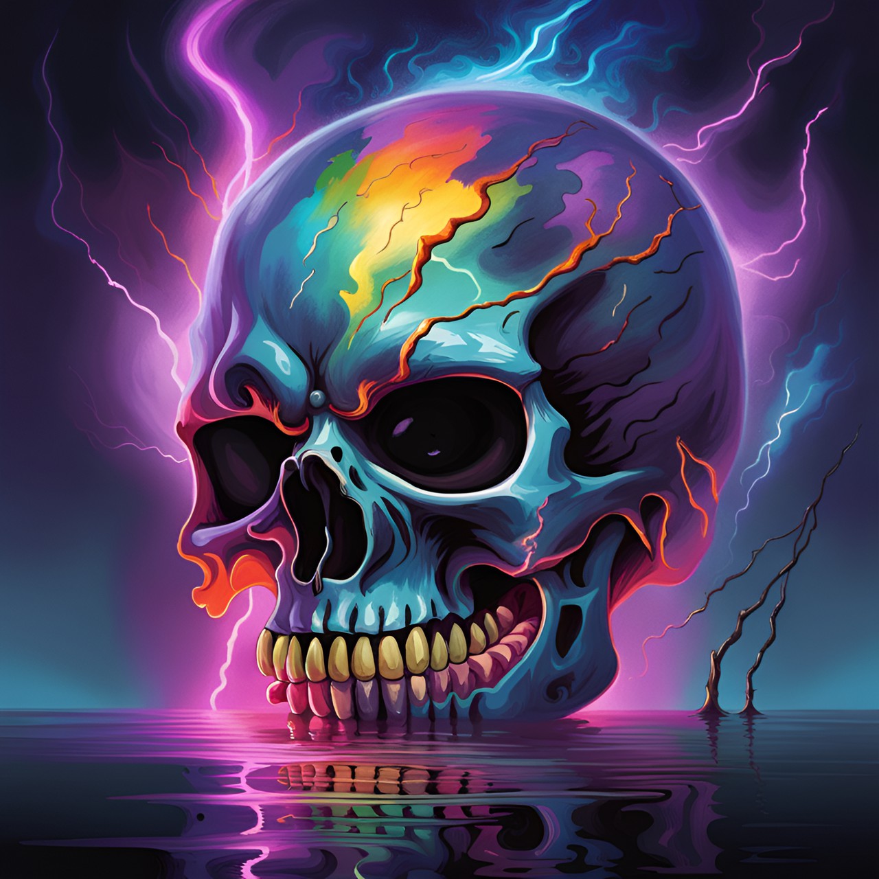 Lightning Skull - lightning skull with reflection preview