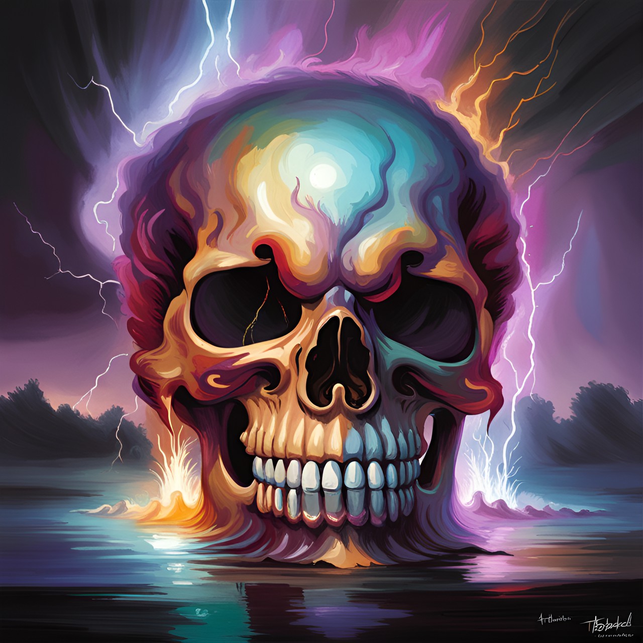 Lightning Skull - lightning skull with reflection preview