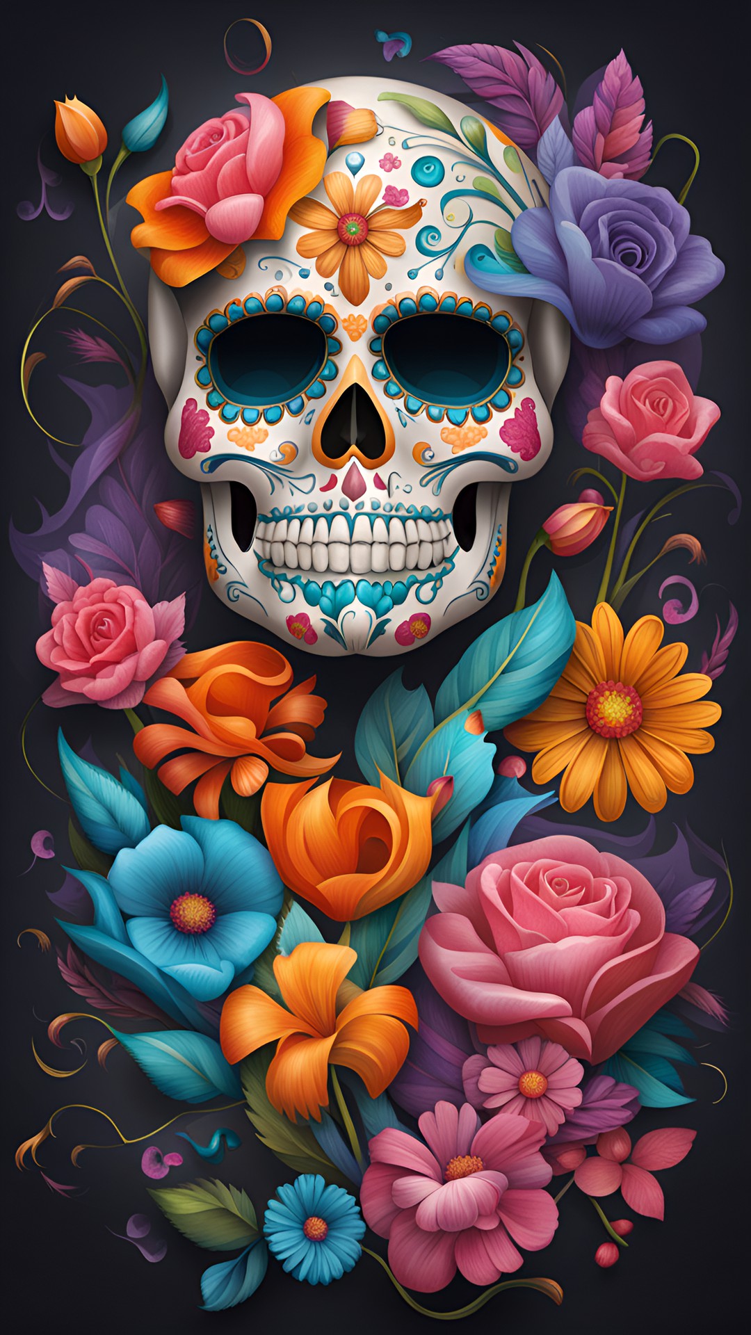 sugar skull art flow flowers preview