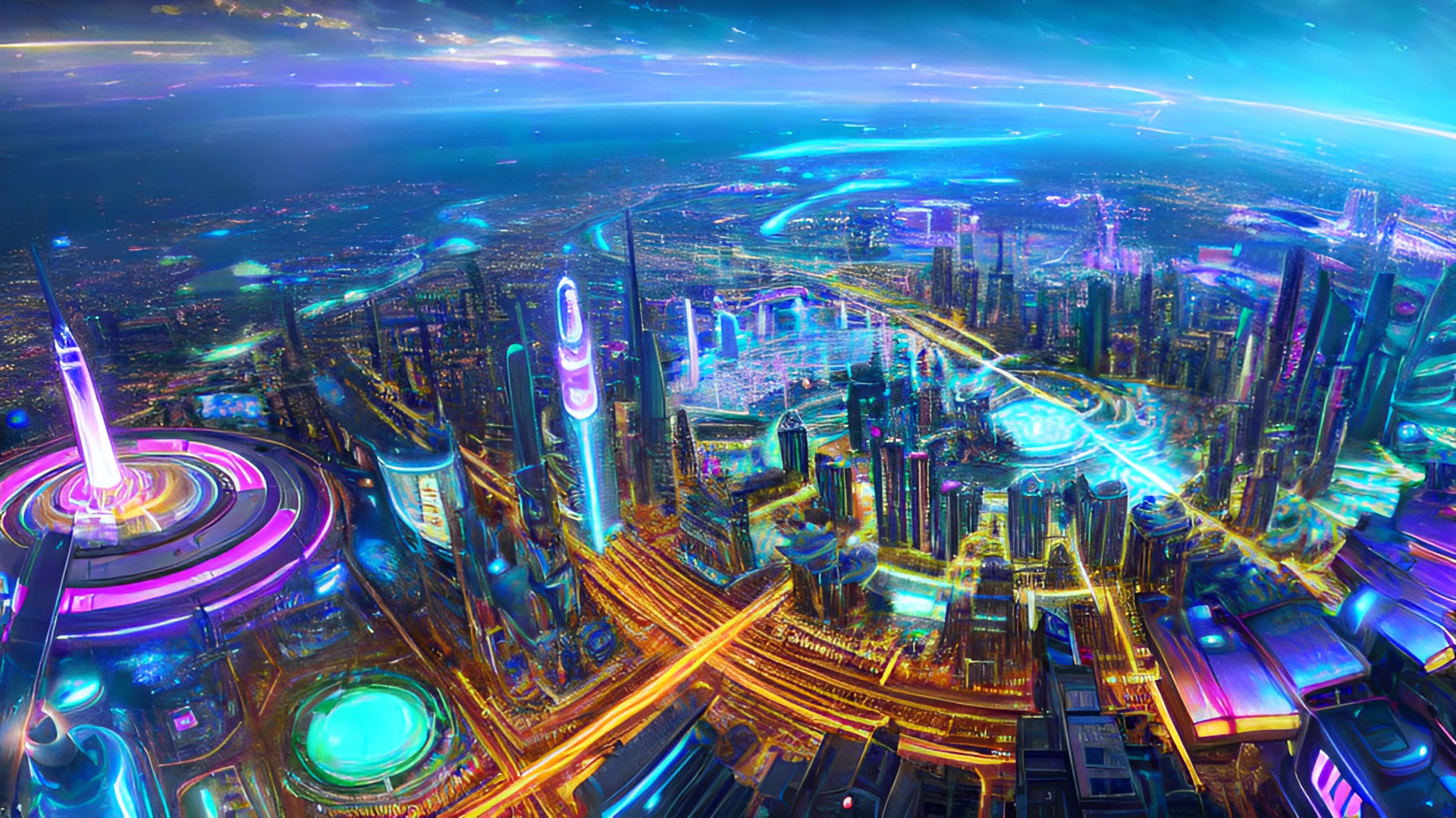 future world - concept art of future world, highly detailed, 4k, 8k, sharp focus, cinematic lighting, on the streets, extremely hyper - detailed, view from above, neon lights preview