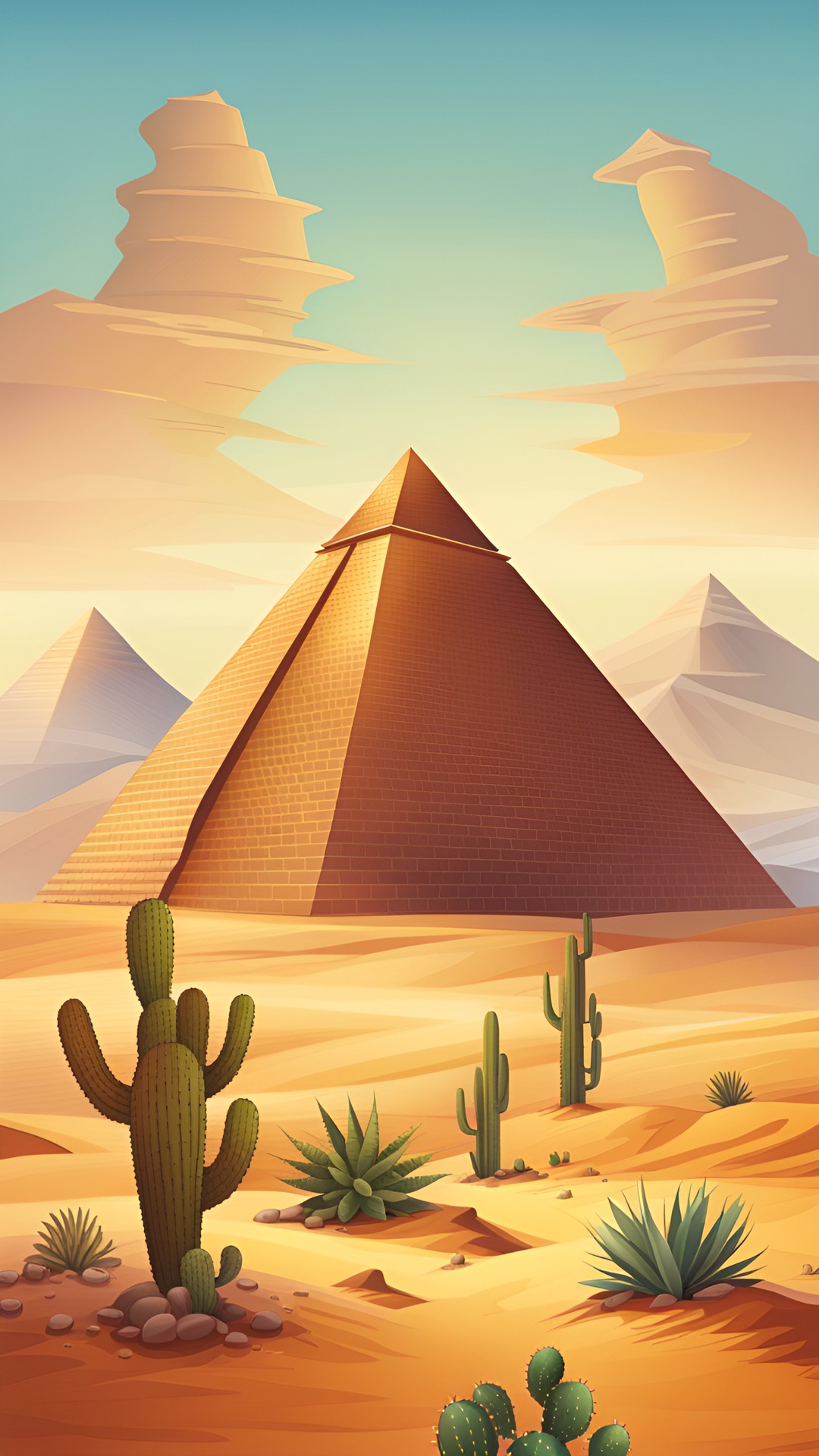 The Desert - a desert, pyramid in background, cactus preview