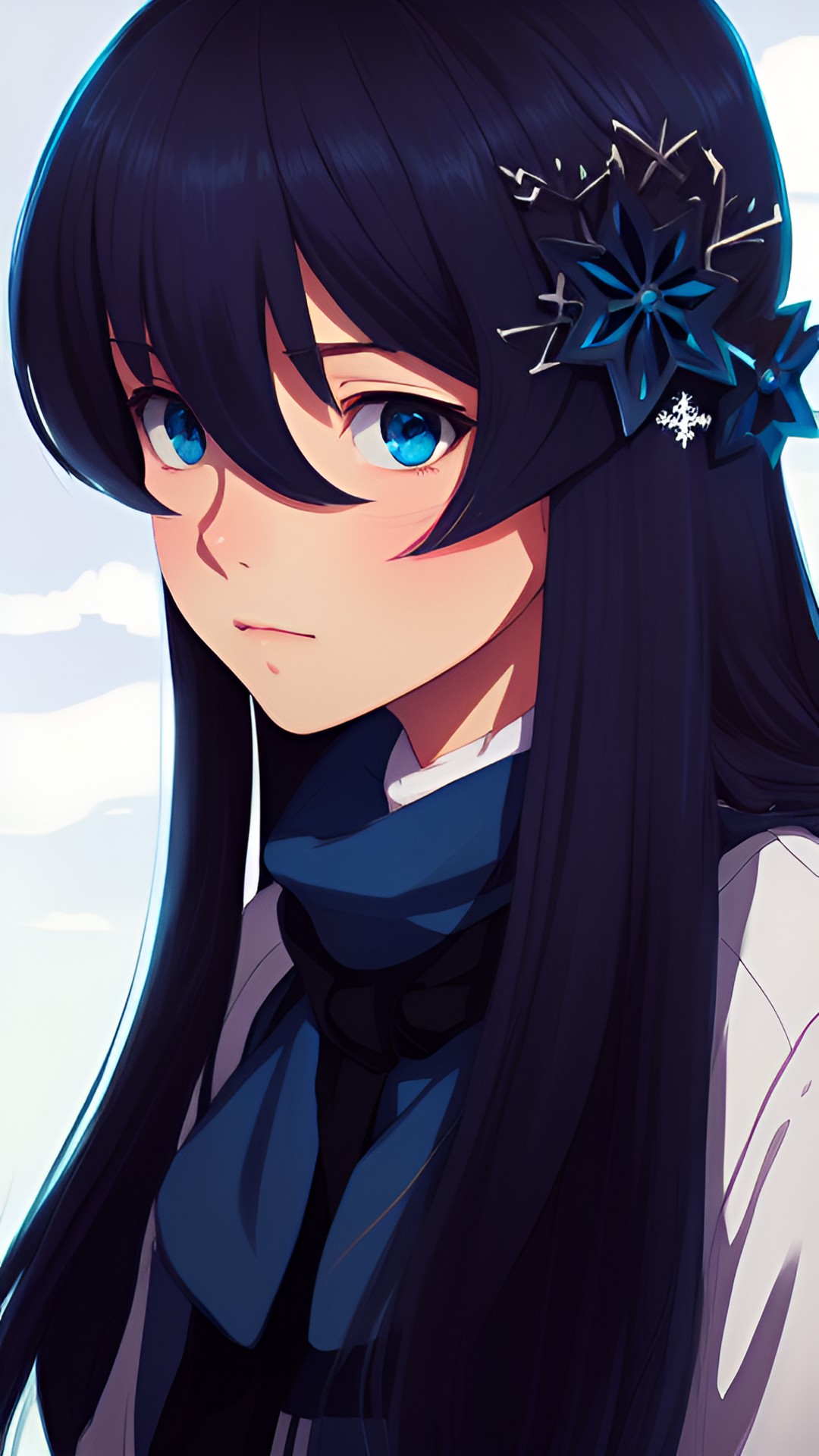 put snowflake hairpins in her hair and give her ice blue eyes preview