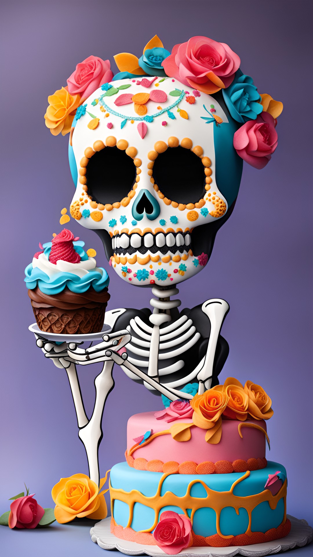 sugar skull skeleton eats birthday cake preview