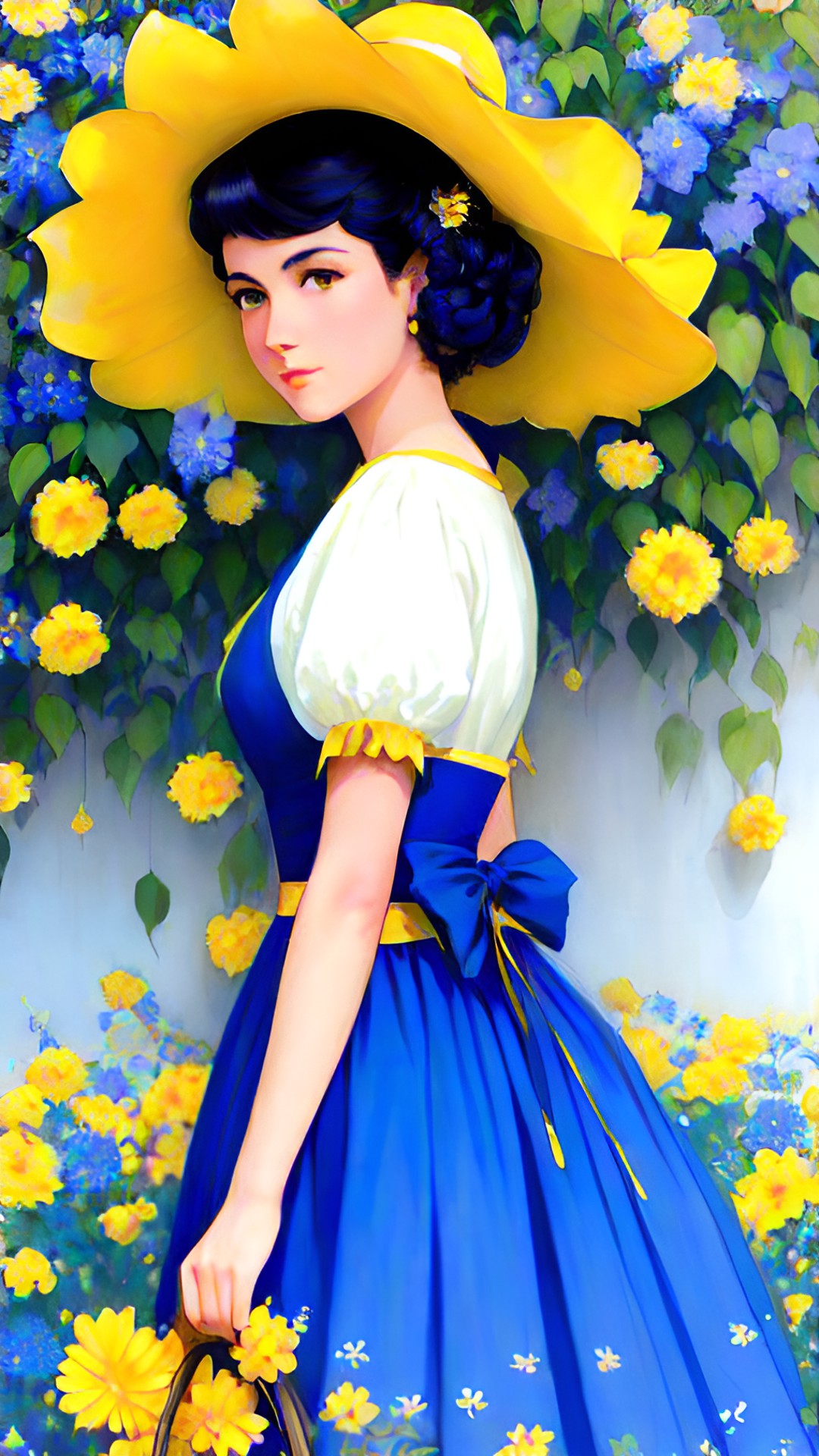 harrison fisher woman yellow and blue flowers preview