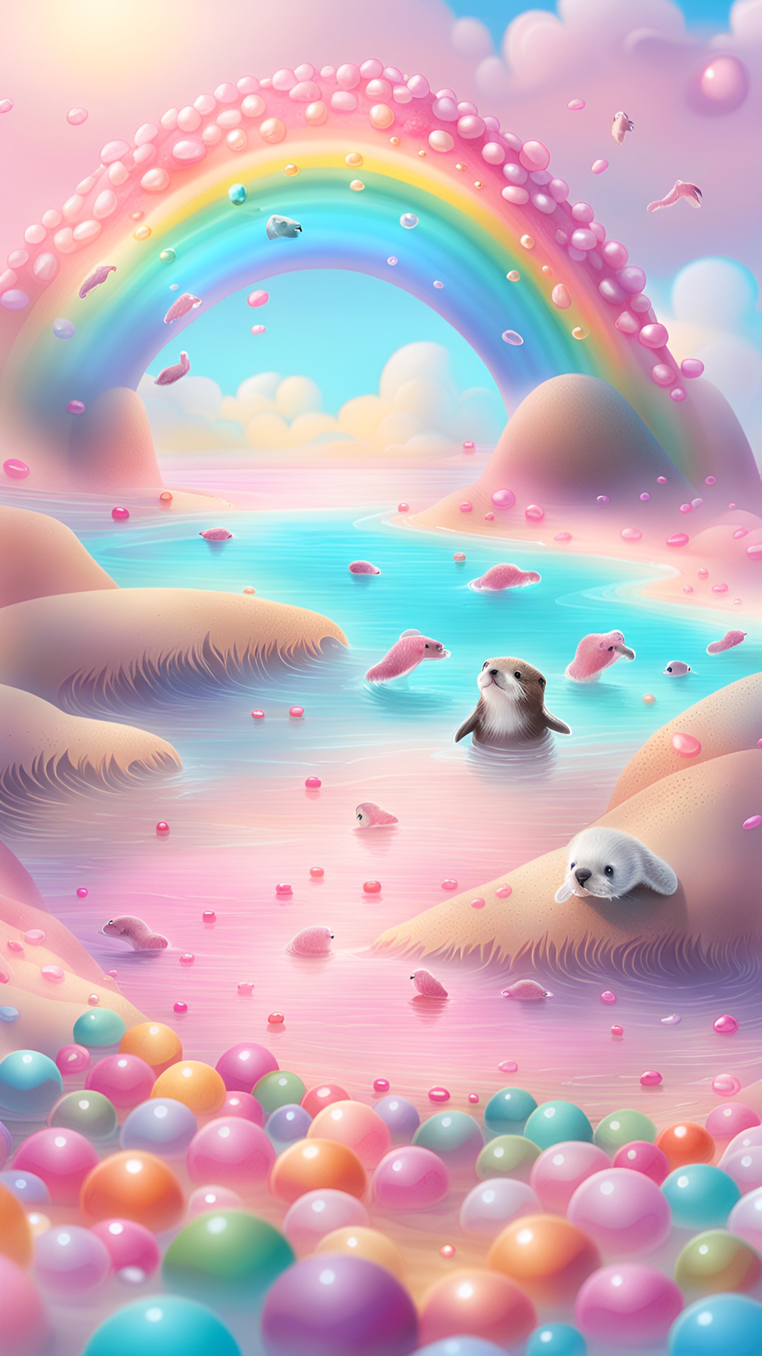 Rainbow Beach - rainbow sandy beach full of pink pearls and baby sea otters preview