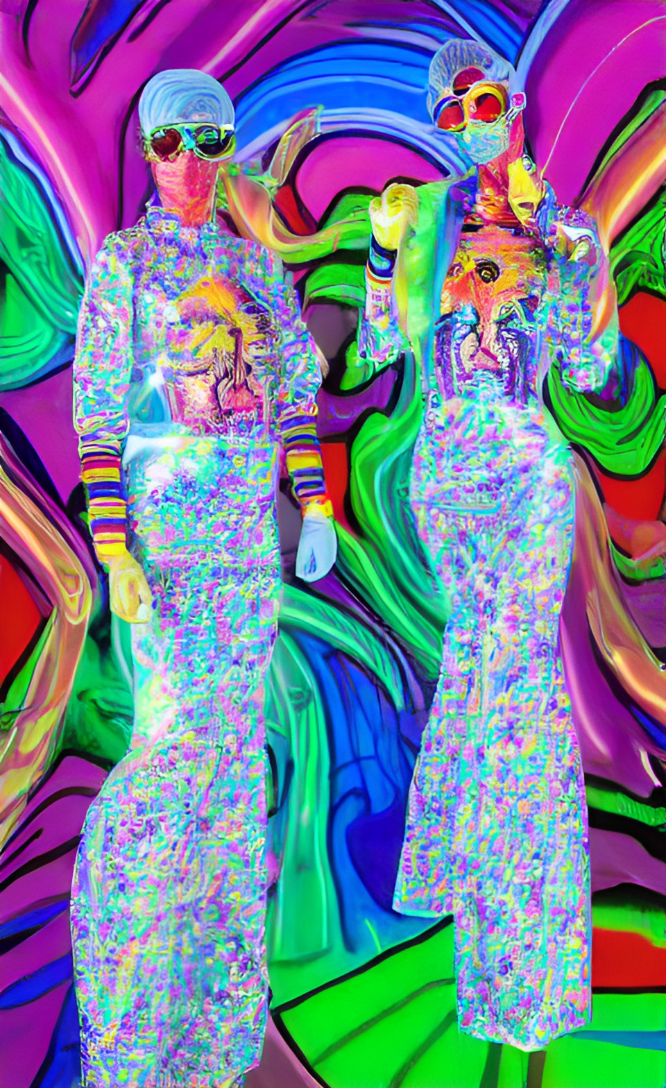 Psychedelic Twins Doctors - two twins albino doctor woman in transparent pvc uniform with surgical gloves preview