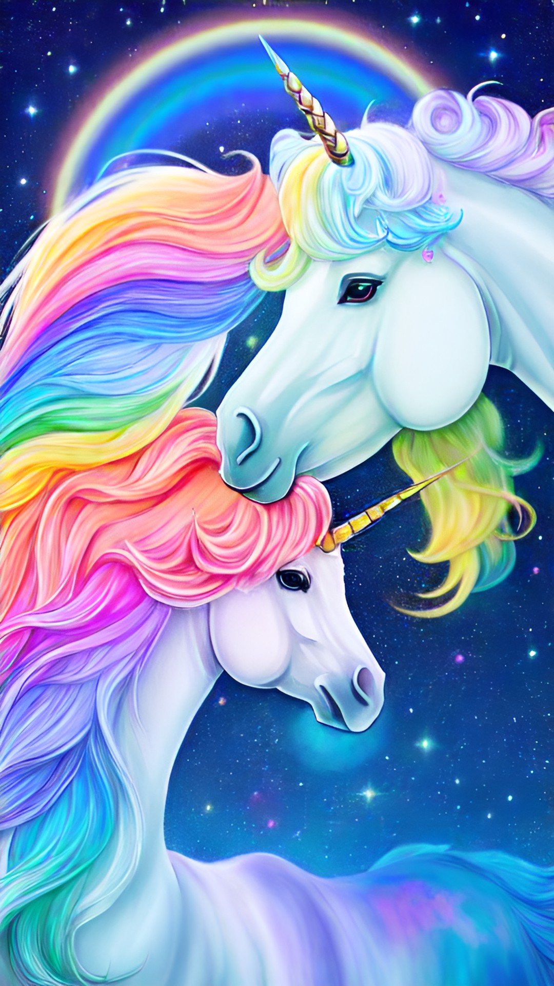 2 Unicorns - a dreamlike ethereal pastel-rainbow unicorn and the unicorn of dreams preview