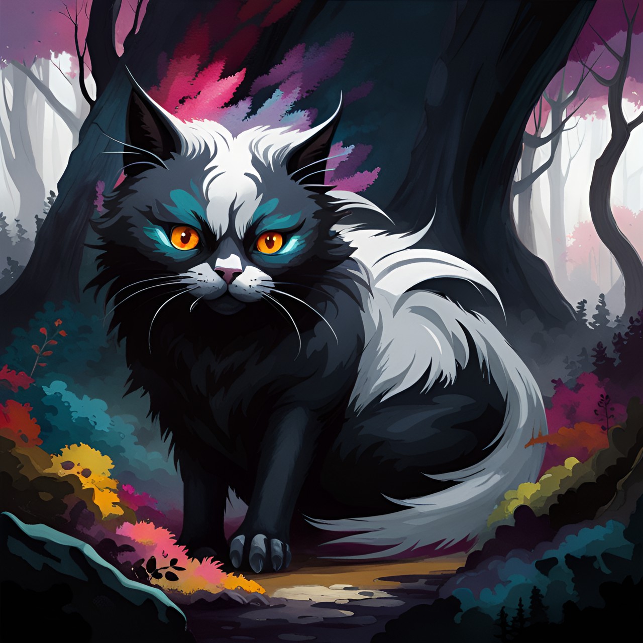 black and white boho kitty in the forest preview