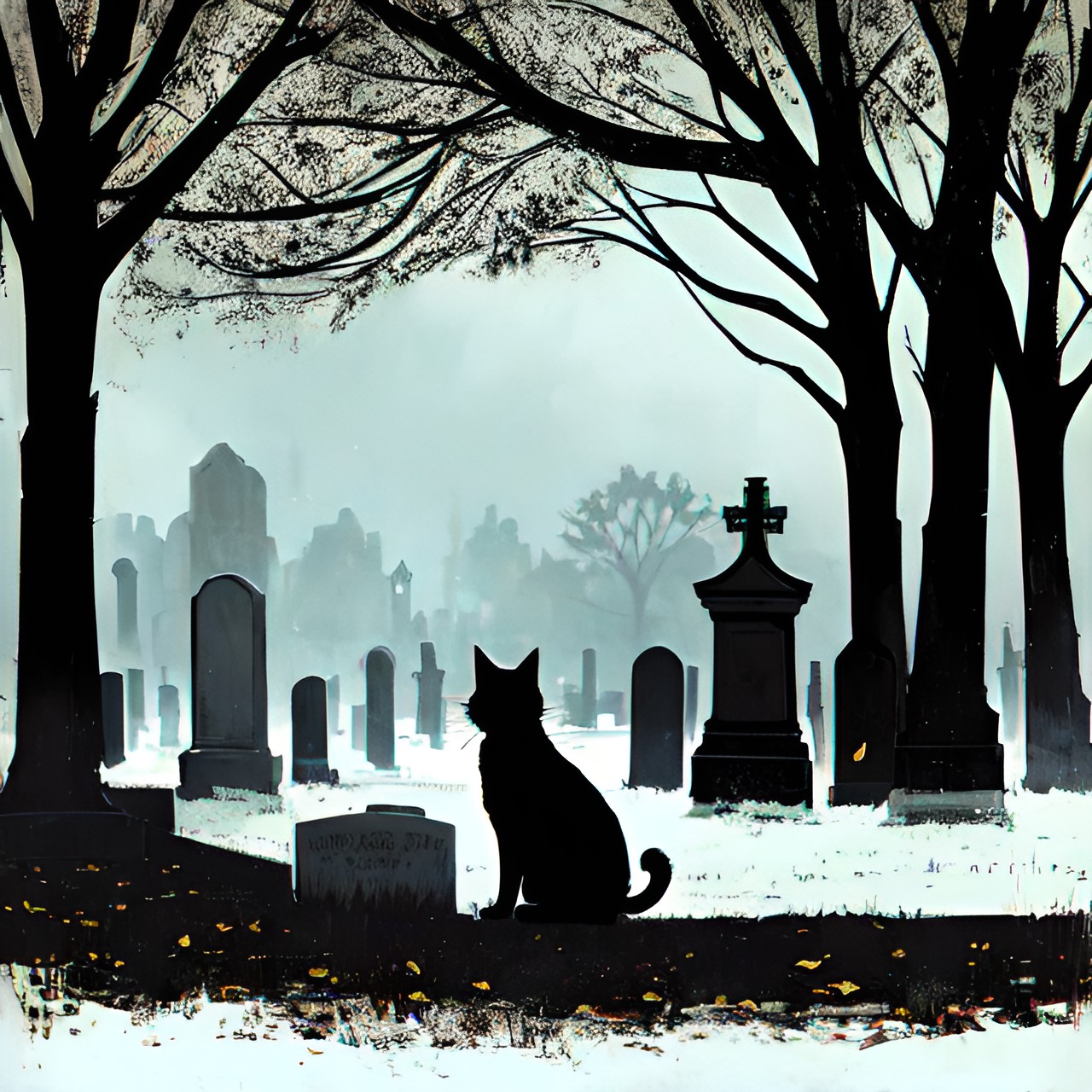 spooky black cat in cemetery preview