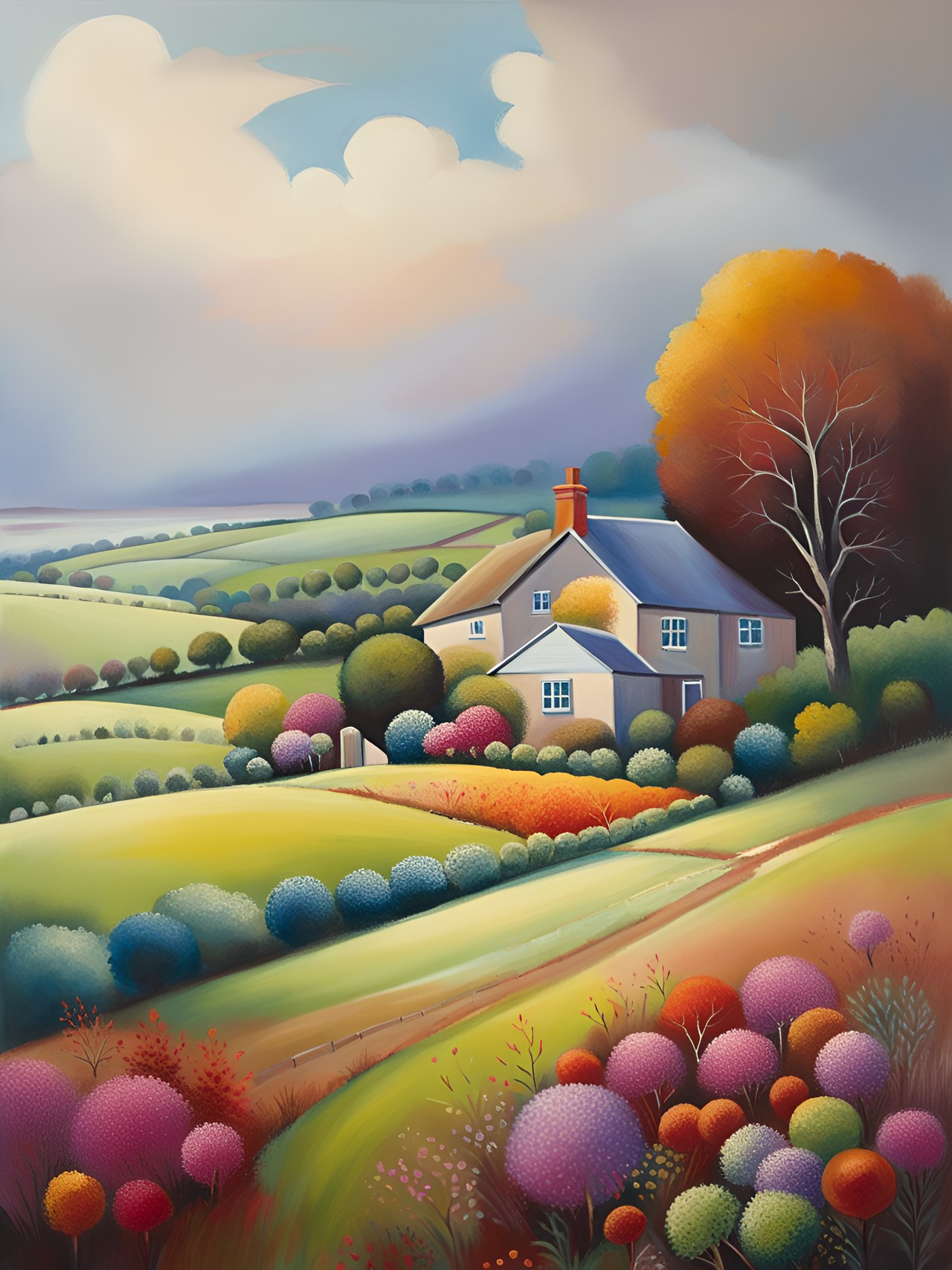 artwork landscape with house and ploughman by nel whatmore preview