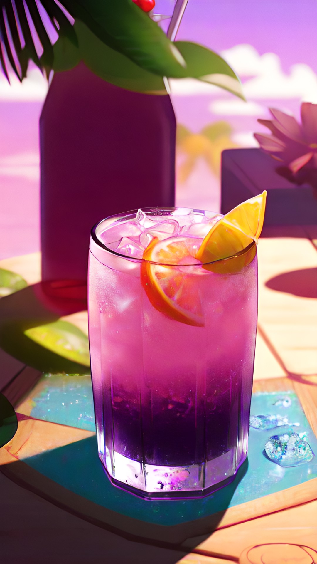 purple tropical drink,4k looking smooth and glistening preview